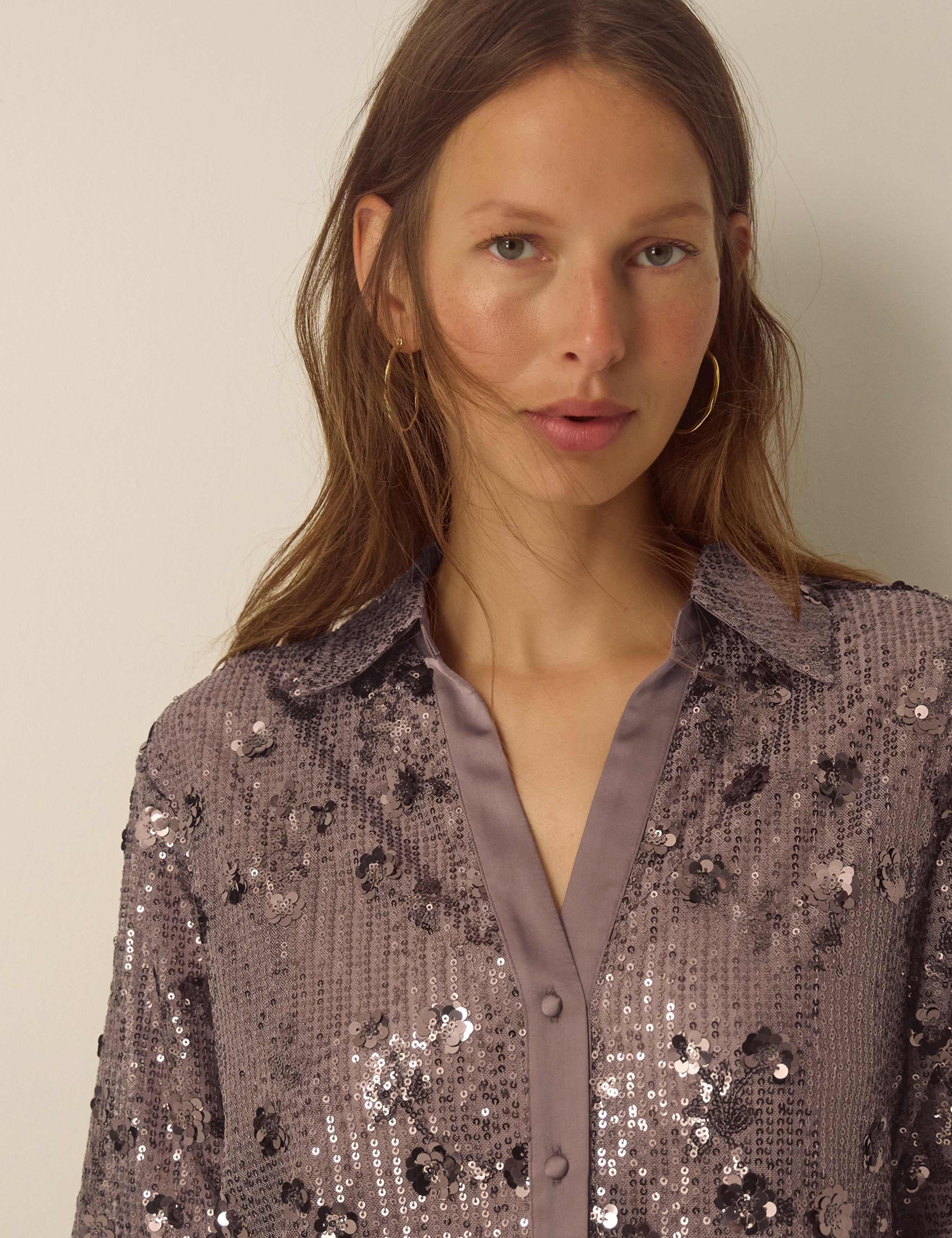 Sequin Collared Button Through Shirt 5 of 5