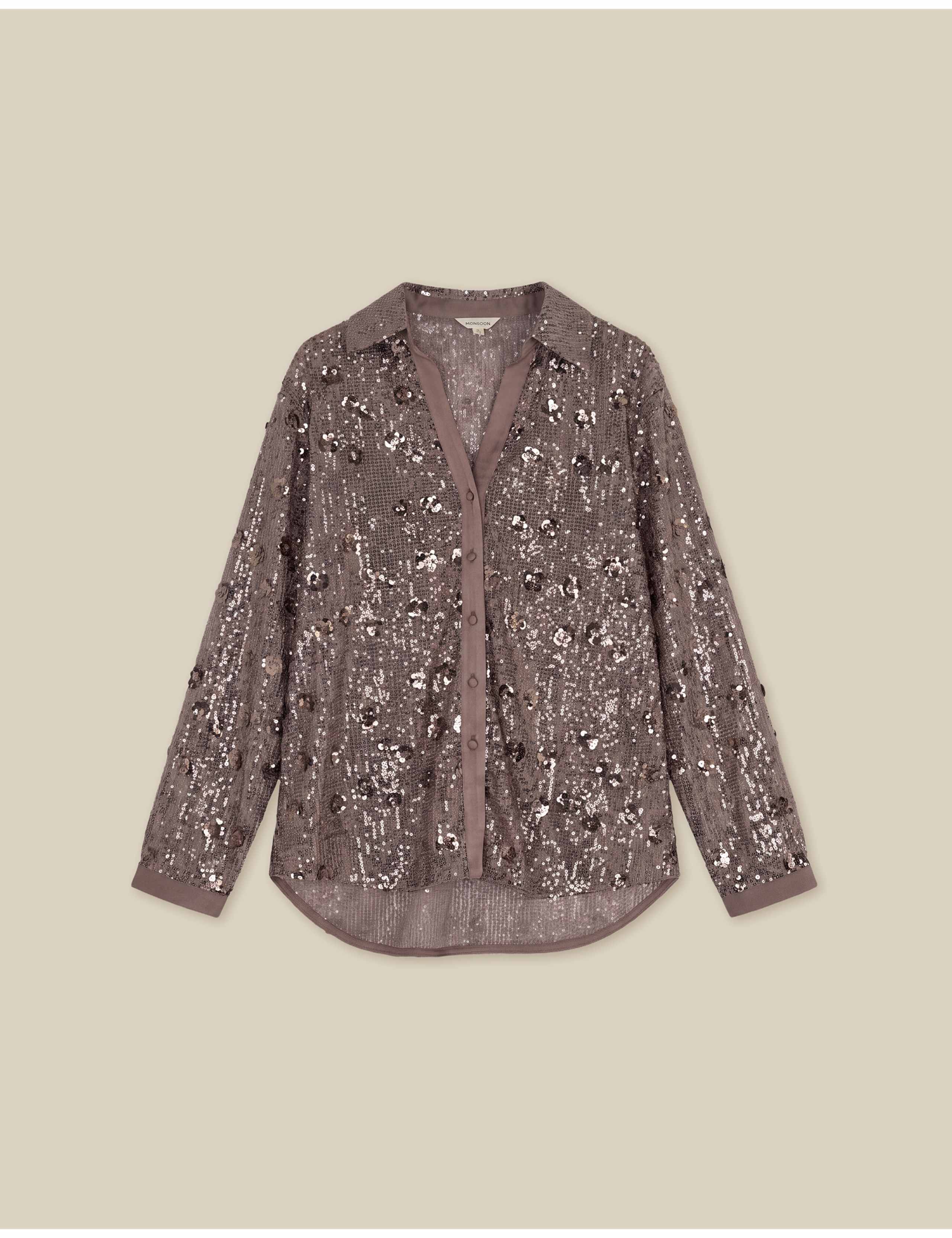 Sequin Collared Button Through Shirt 2 of 5