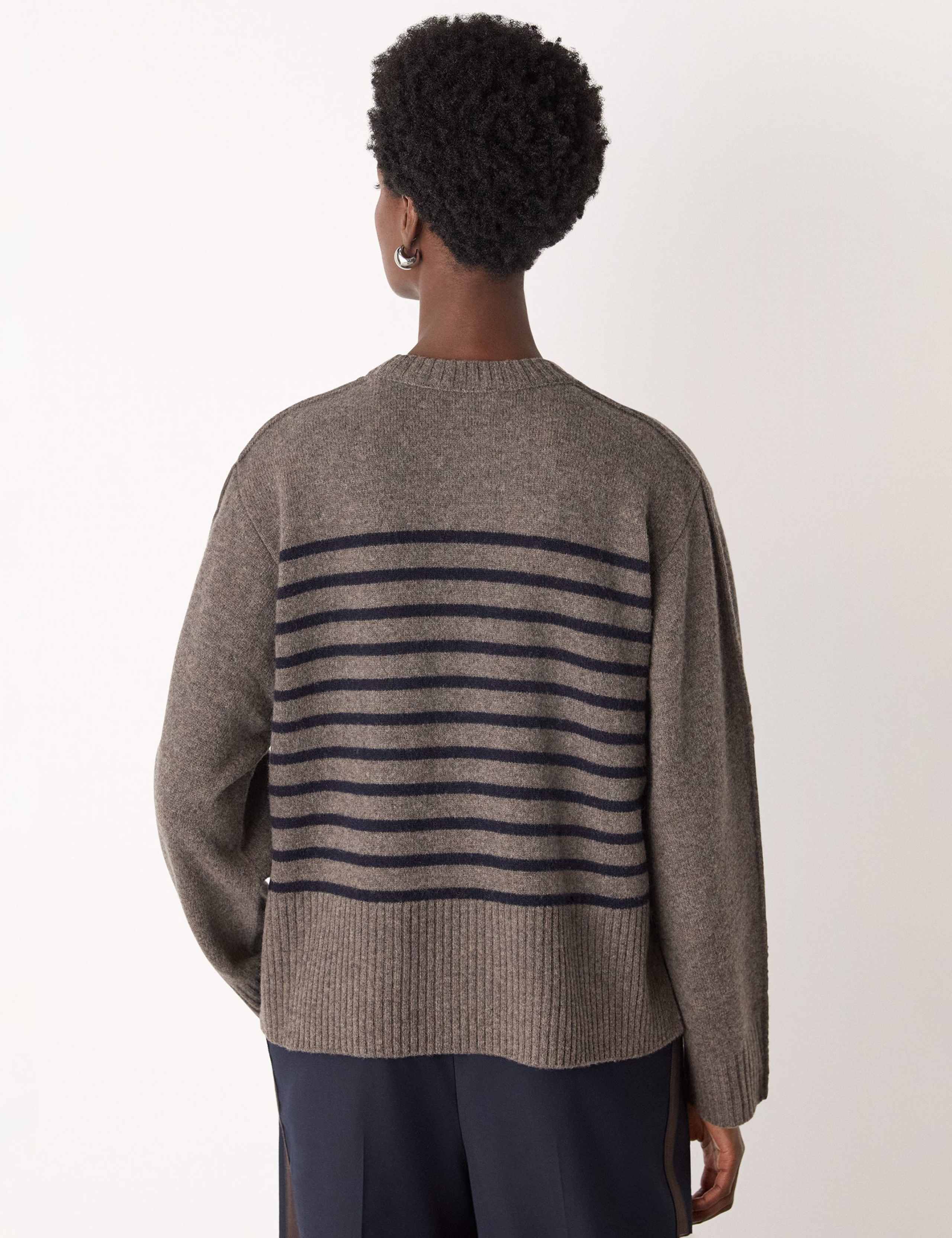 Pure Wool Striped Crew Neck Jumper 3 of 4