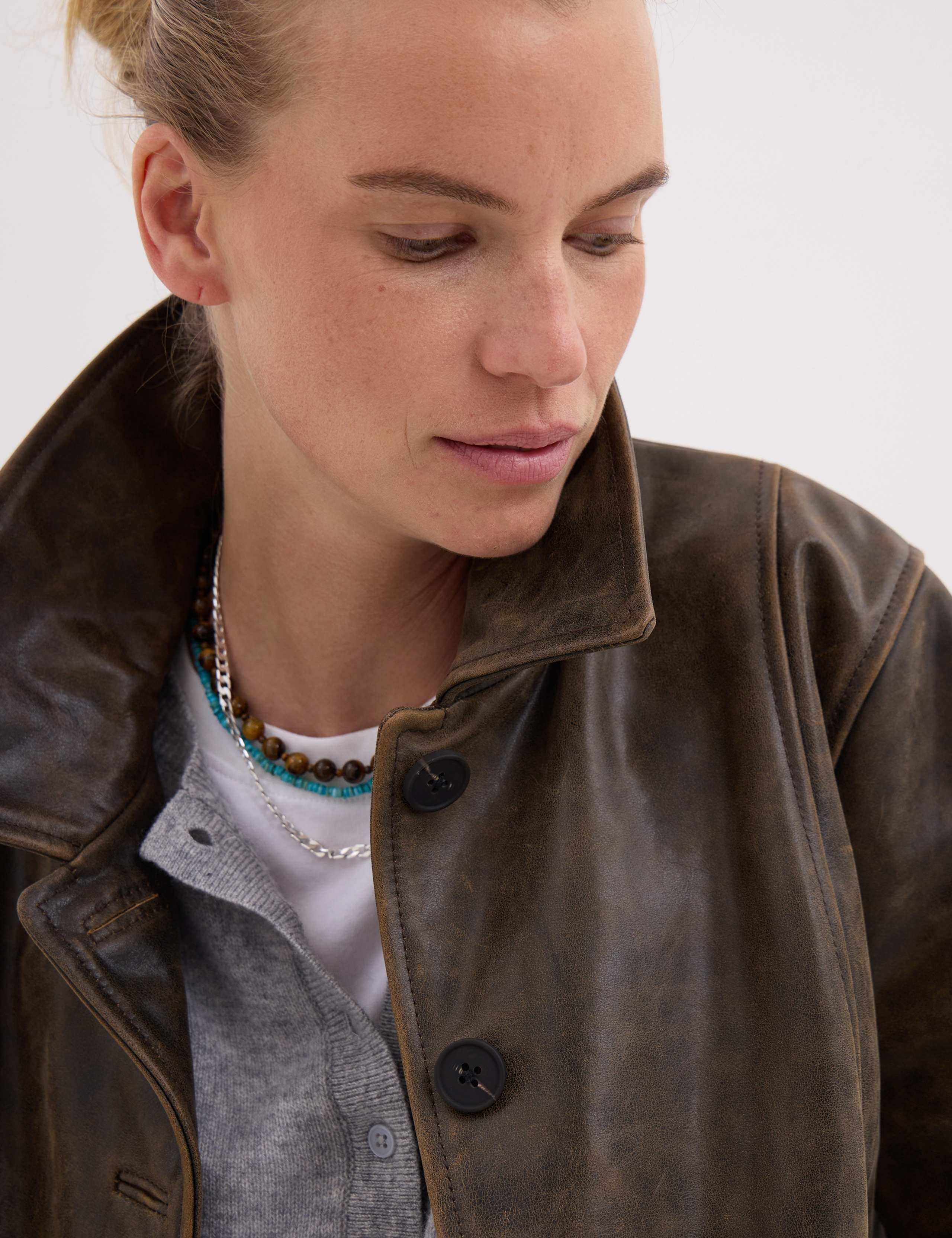 Leather Distressed Oversized Short Jacket 3 of 5