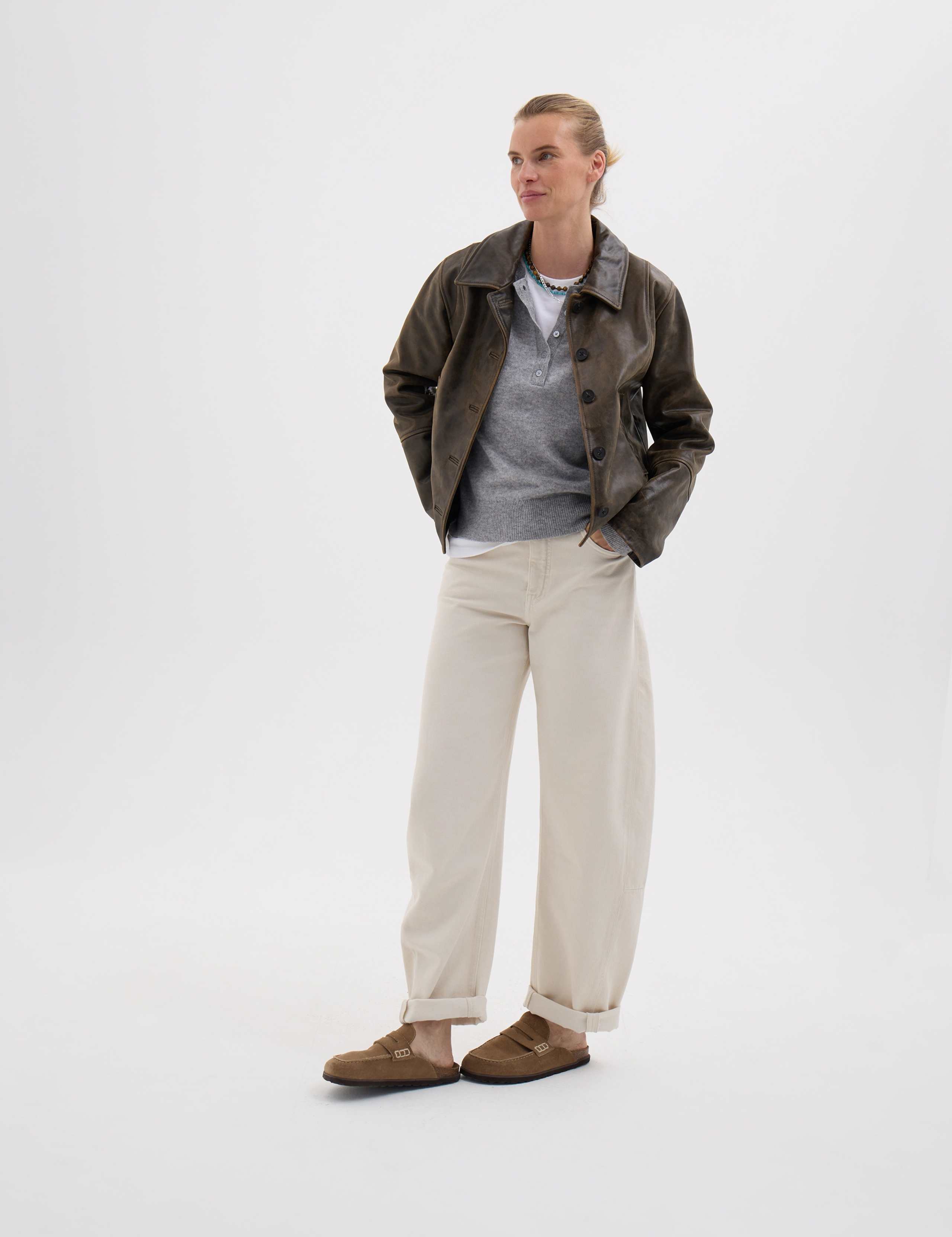 Leather Distressed Oversized Short Jacket 4 of 5