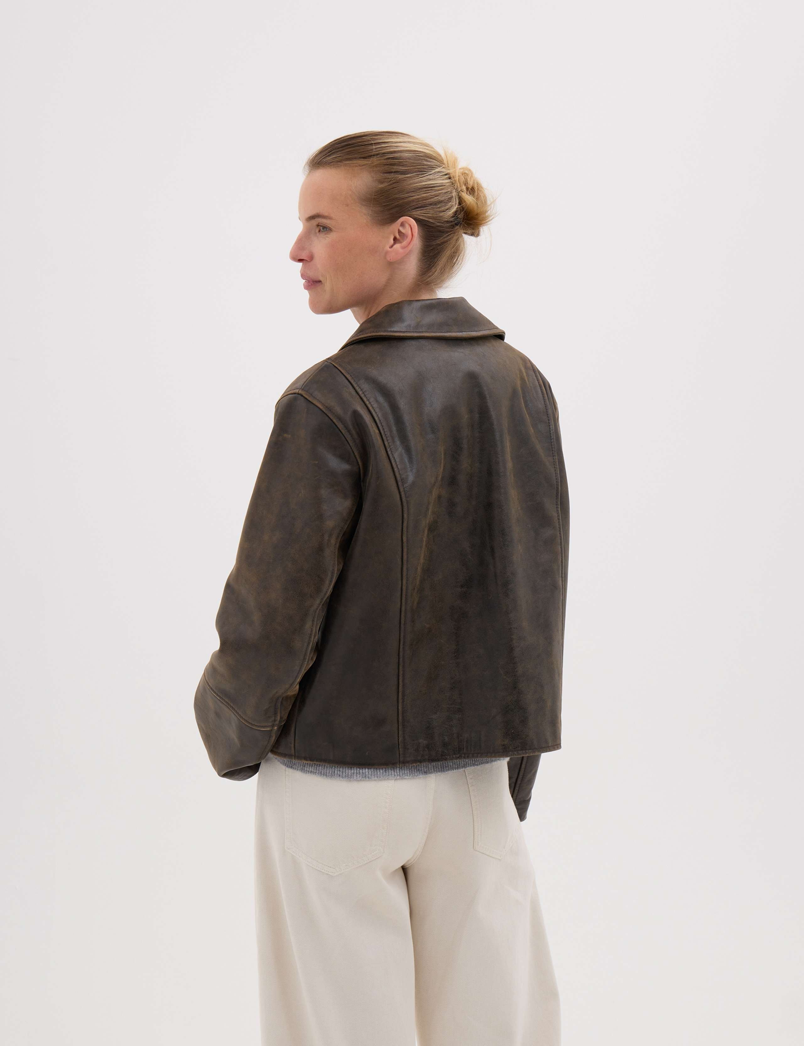 Leather Distressed Oversized Short Jacket 5 of 5