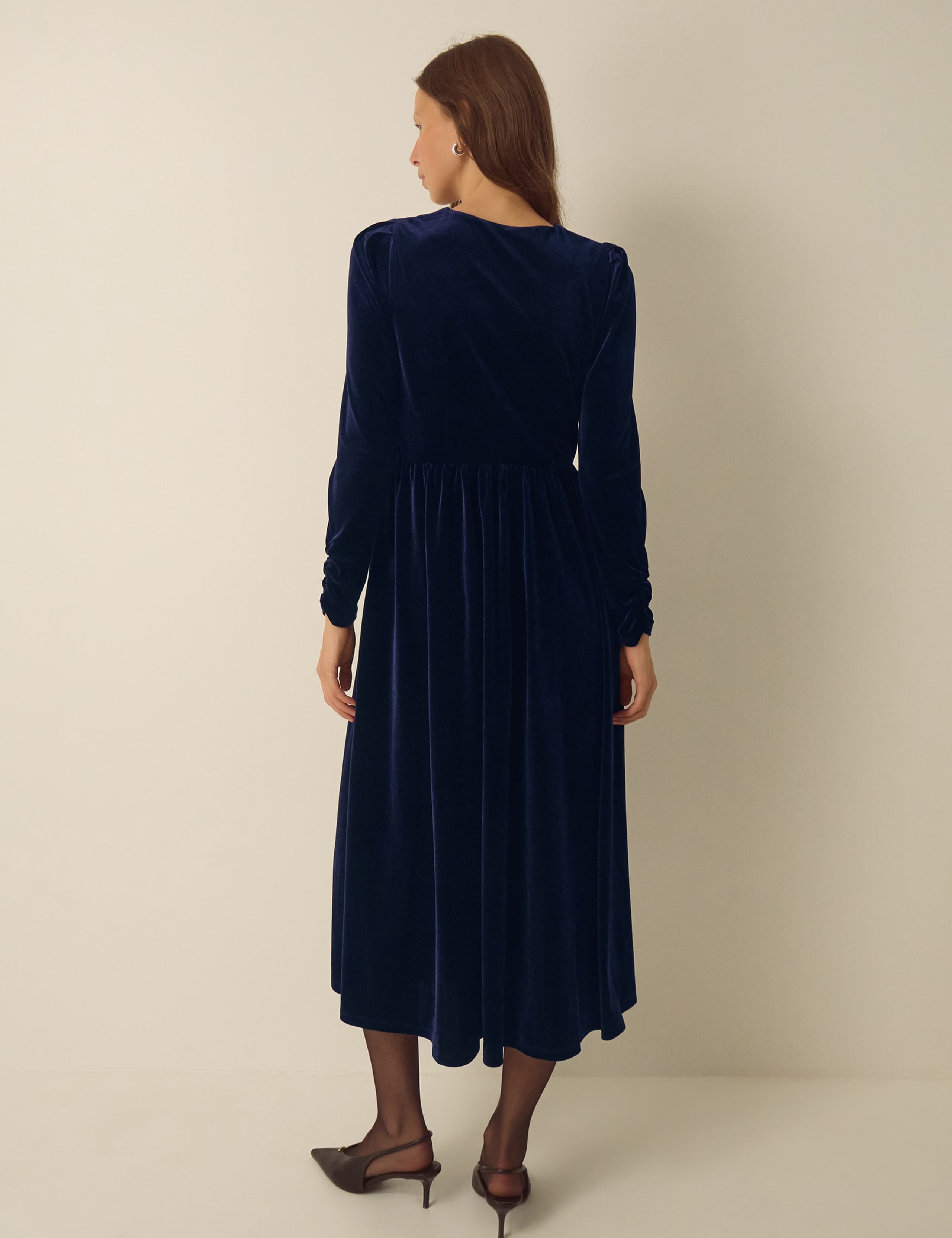 Velvet V-Neck Bow Detail Midi Dress 3 of 6