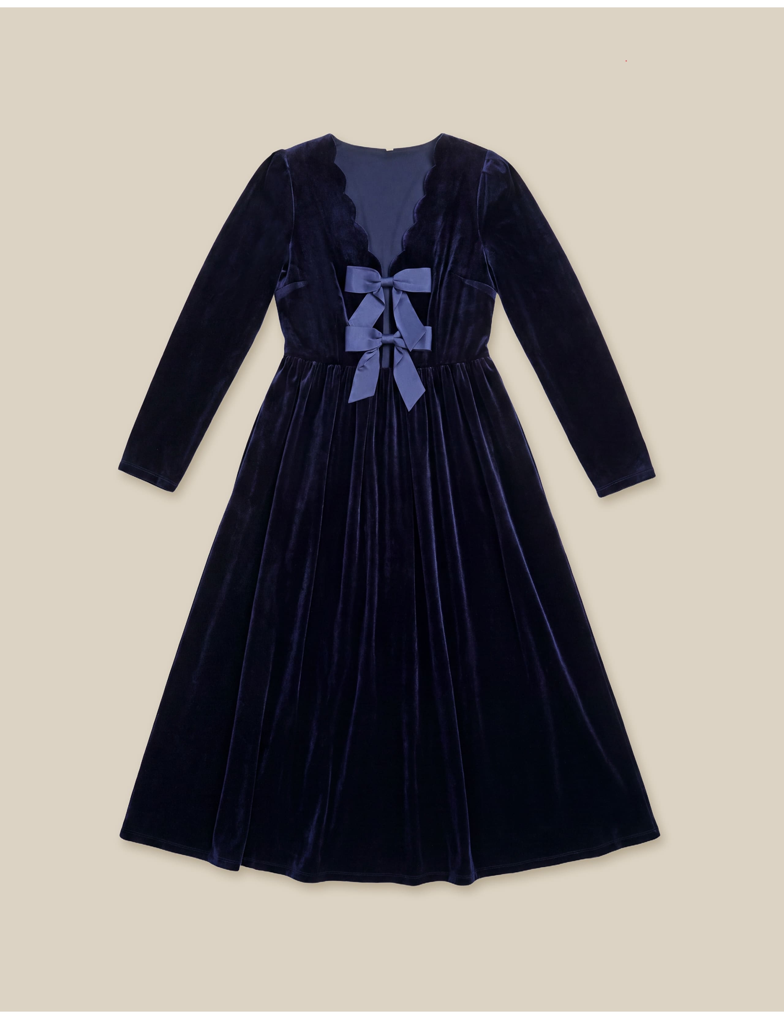 Velvet V-Neck Bow Detail Midi Dress 2 of 6