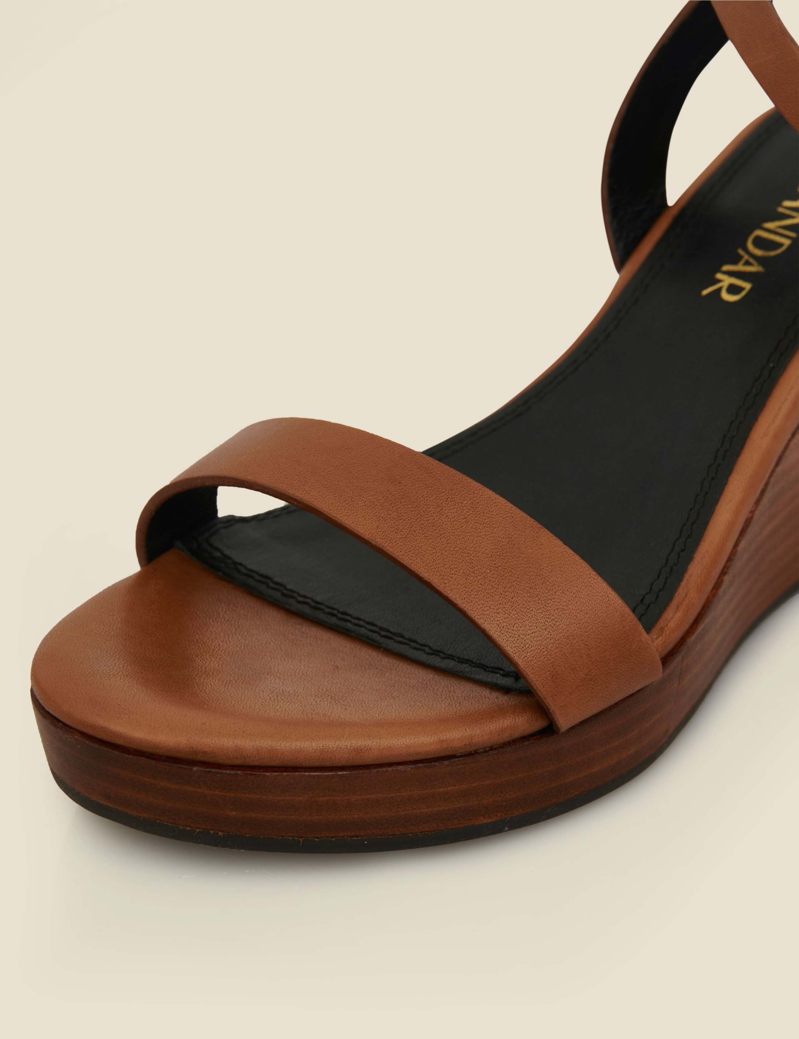 Leather Ankle Strap Wooden Wedge Sandals 2 of 4