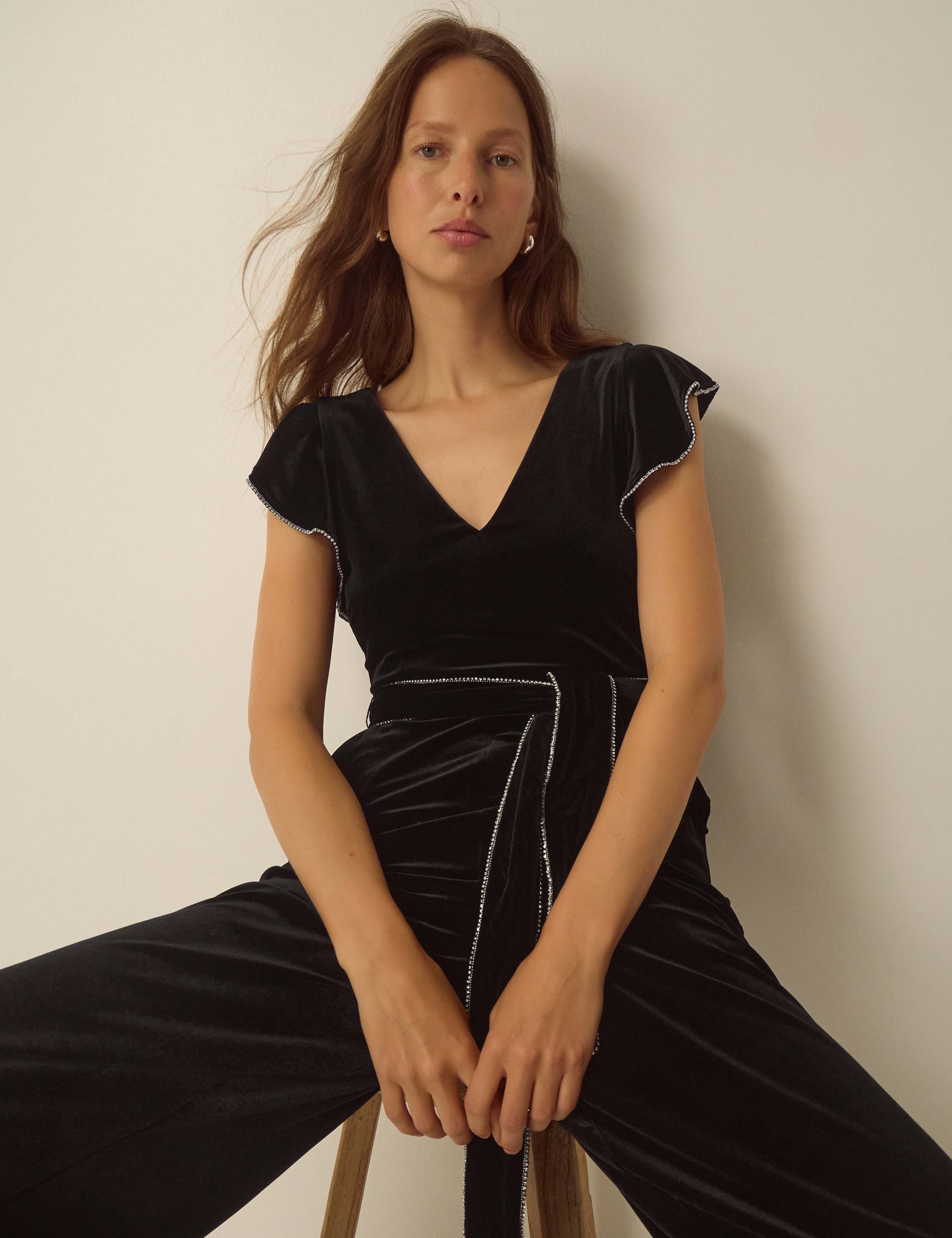Velvet V Neck Jumpsuit 4 of 5