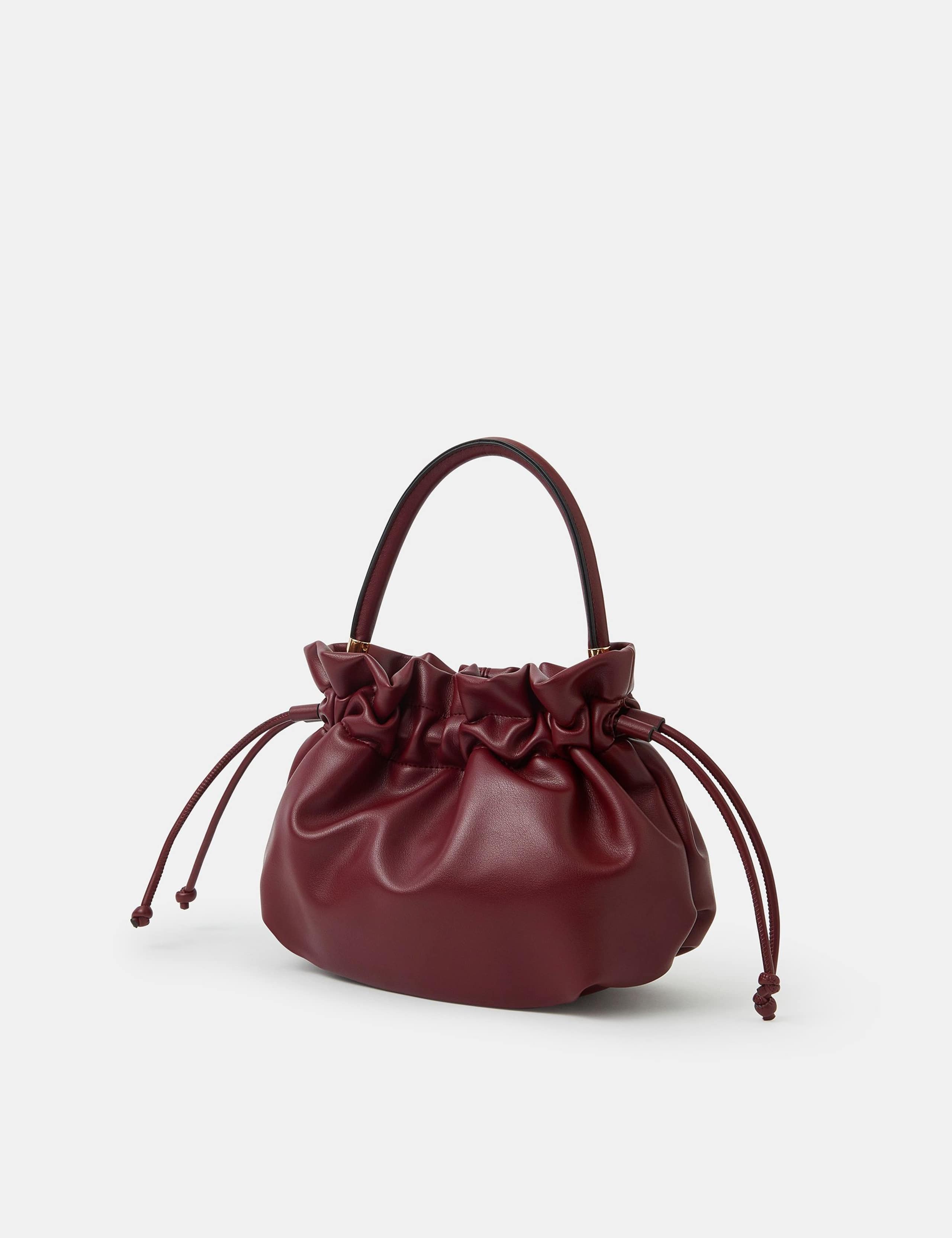 Faux Leather Ruched Drawstring Grab Bag 2 of 4