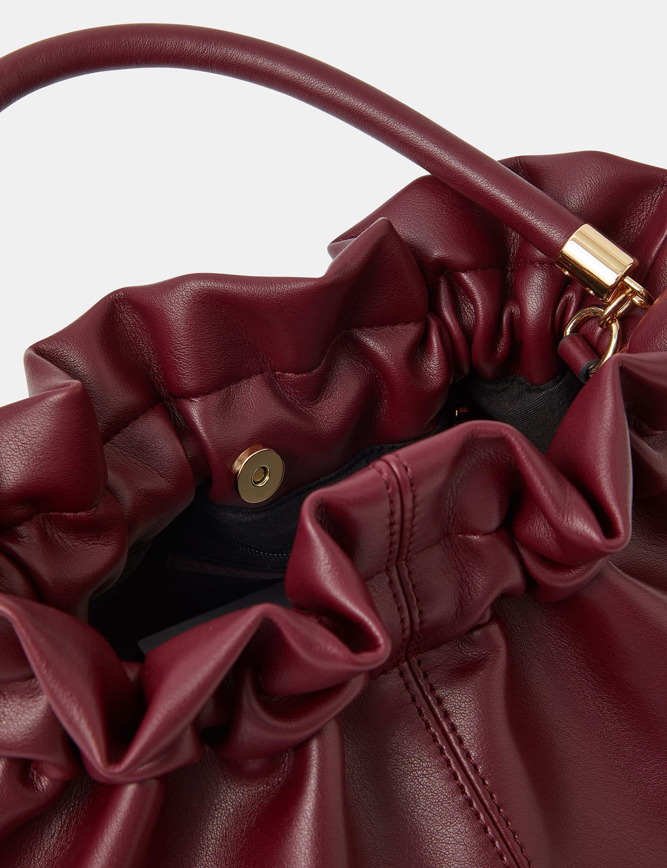 Faux Leather Ruched Drawstring Grab Bag 3 of 4