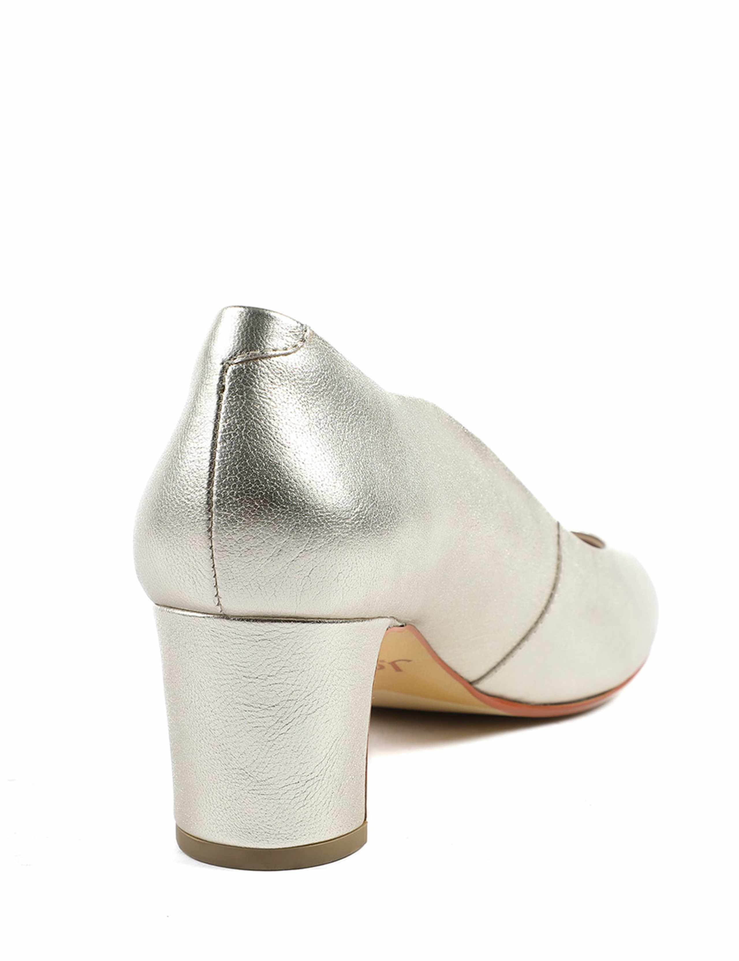Leather Metallic Block Heel Court Shoes 5 of 6