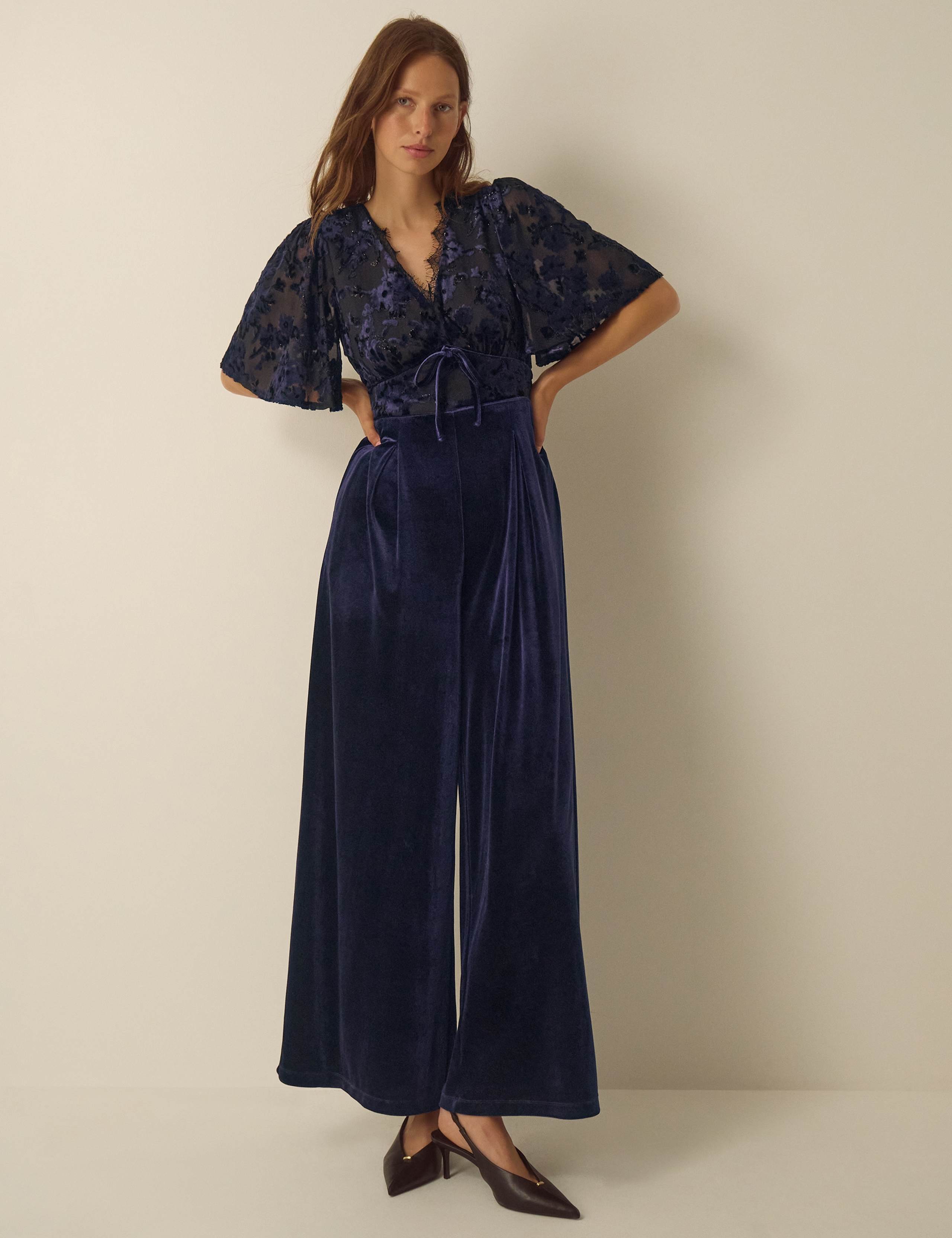 Devore V Neck Jumpsuit 1 of 5