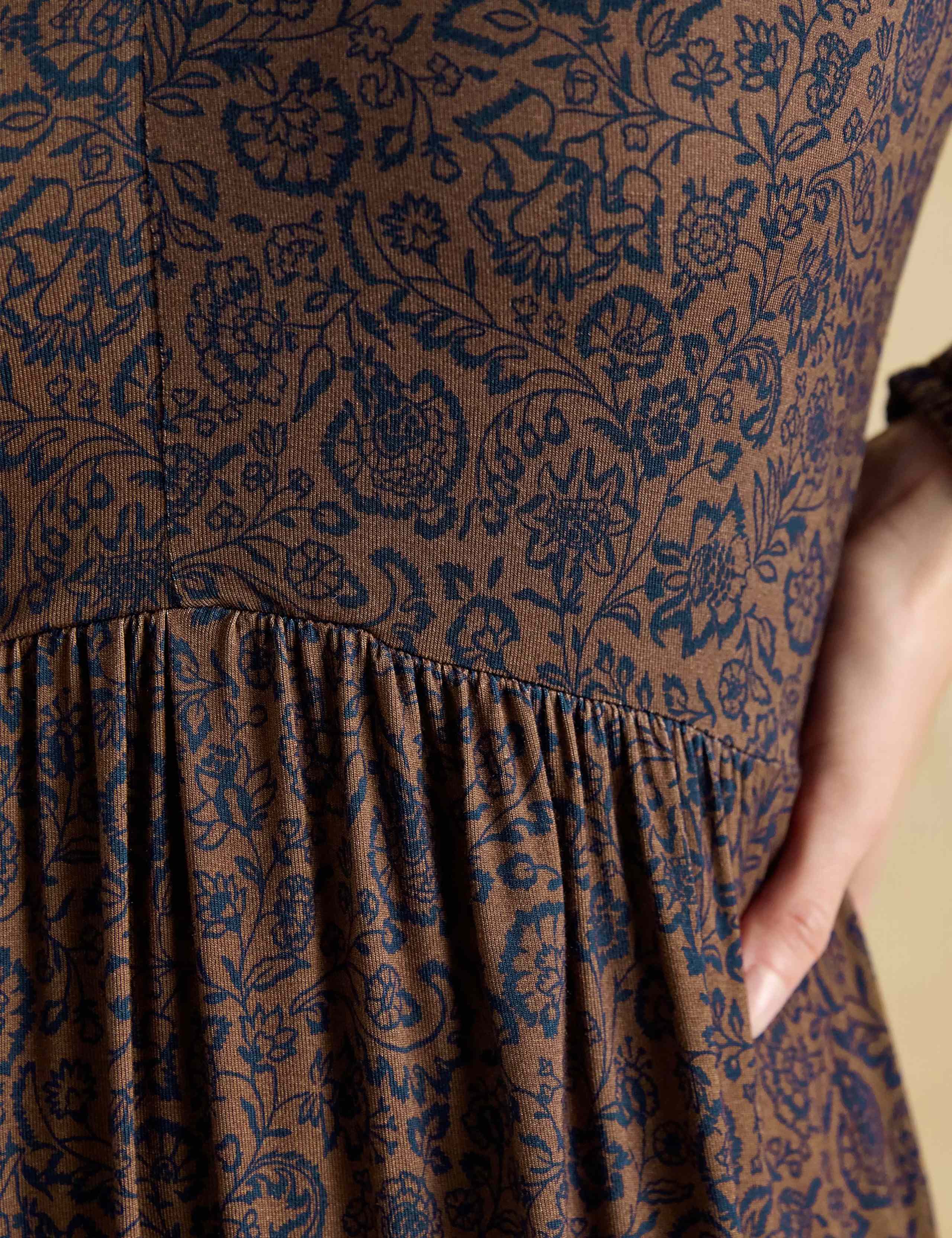 Jersey Floral V-Neck Midi Skater Dress 6 of 8