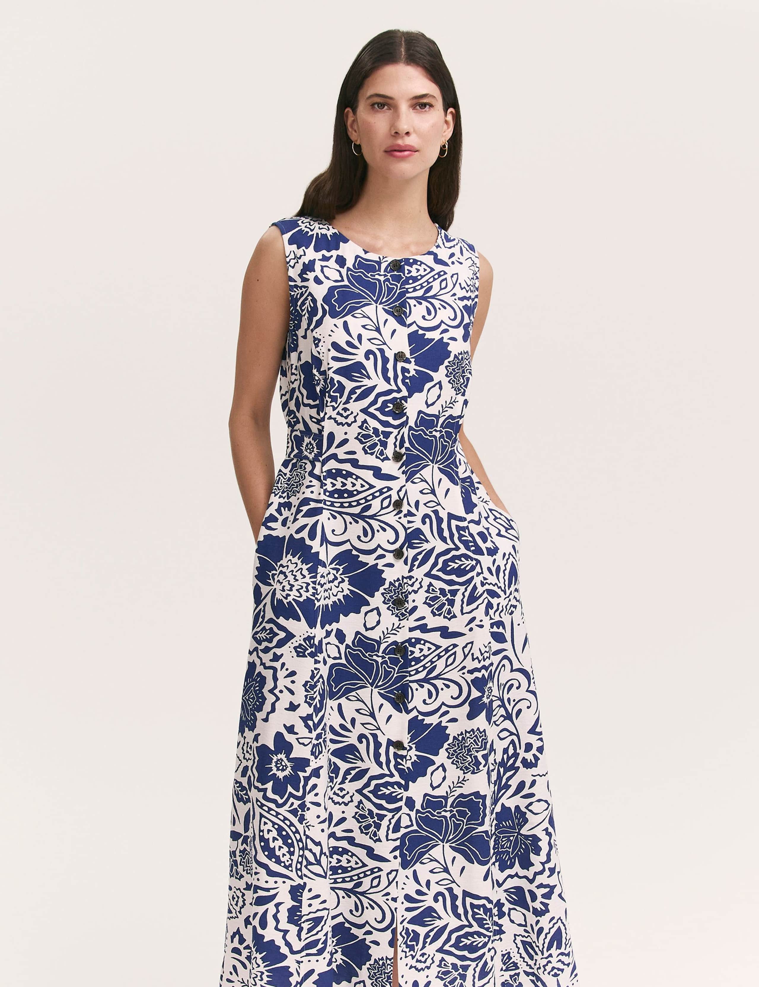 Printed Button Through Midi Skater Dress 2 of 4