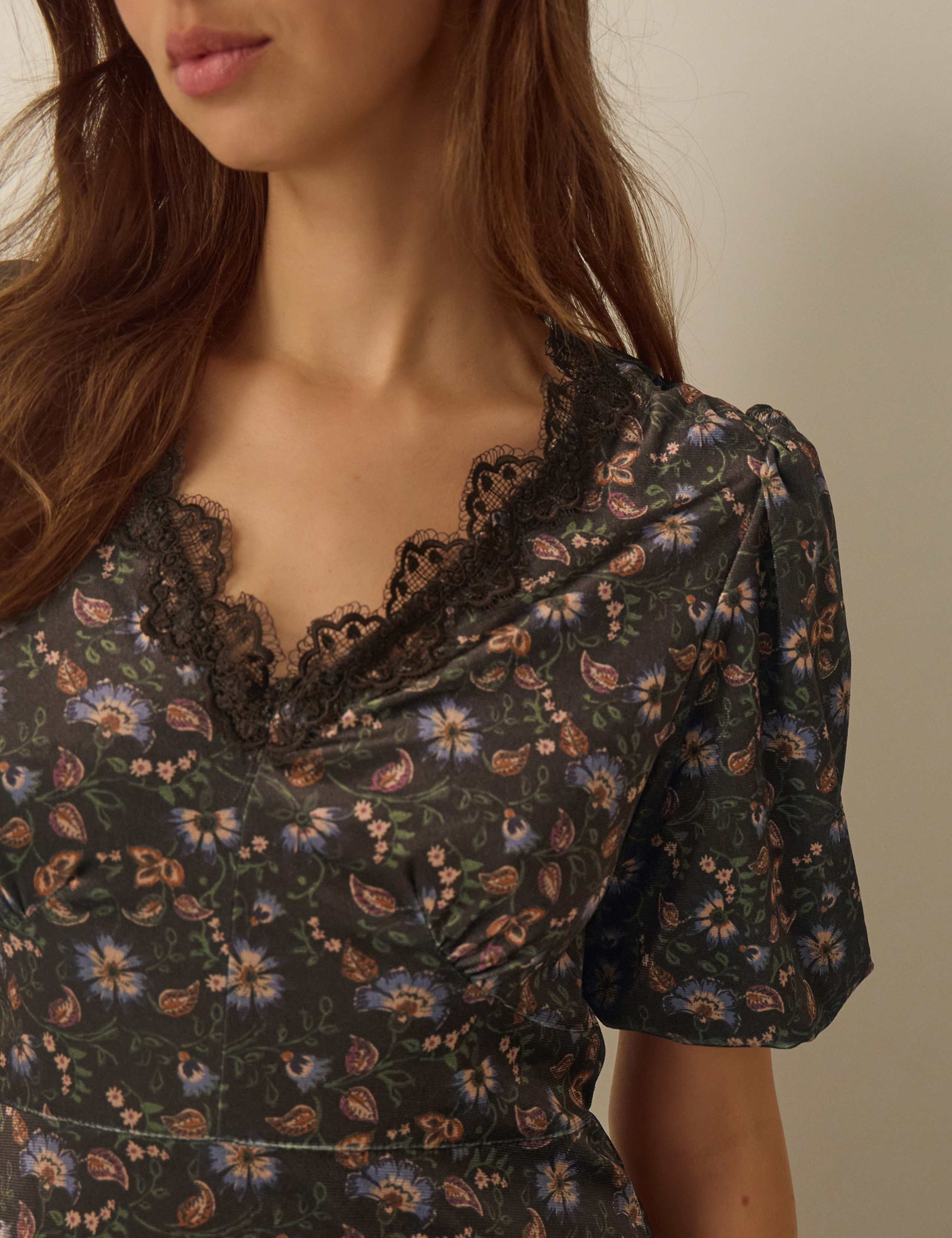 Velvet Printed V Neck Midi Tea Dress 5 of 5