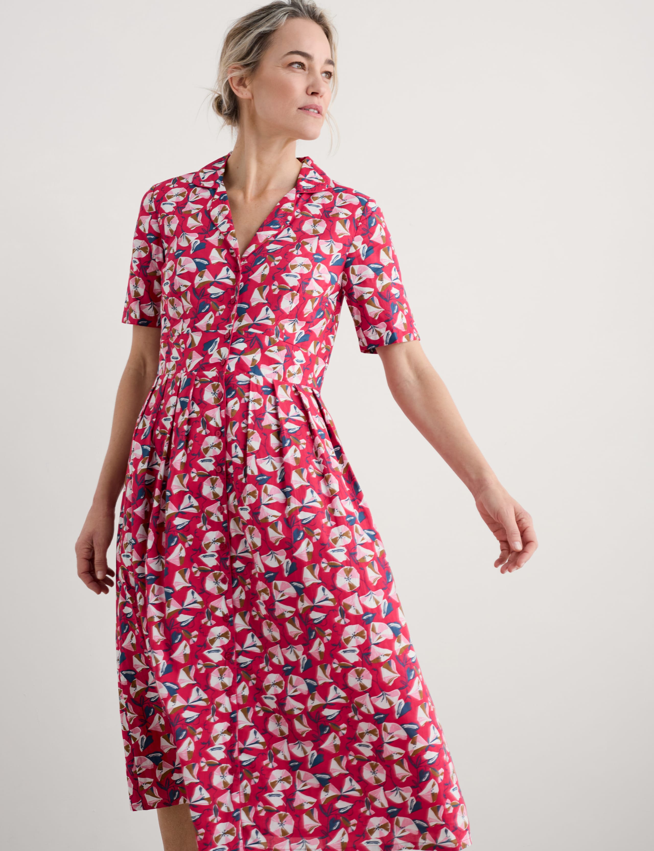 Pure Cotton Floral Collared Midi Shirt Dress 5 of 5