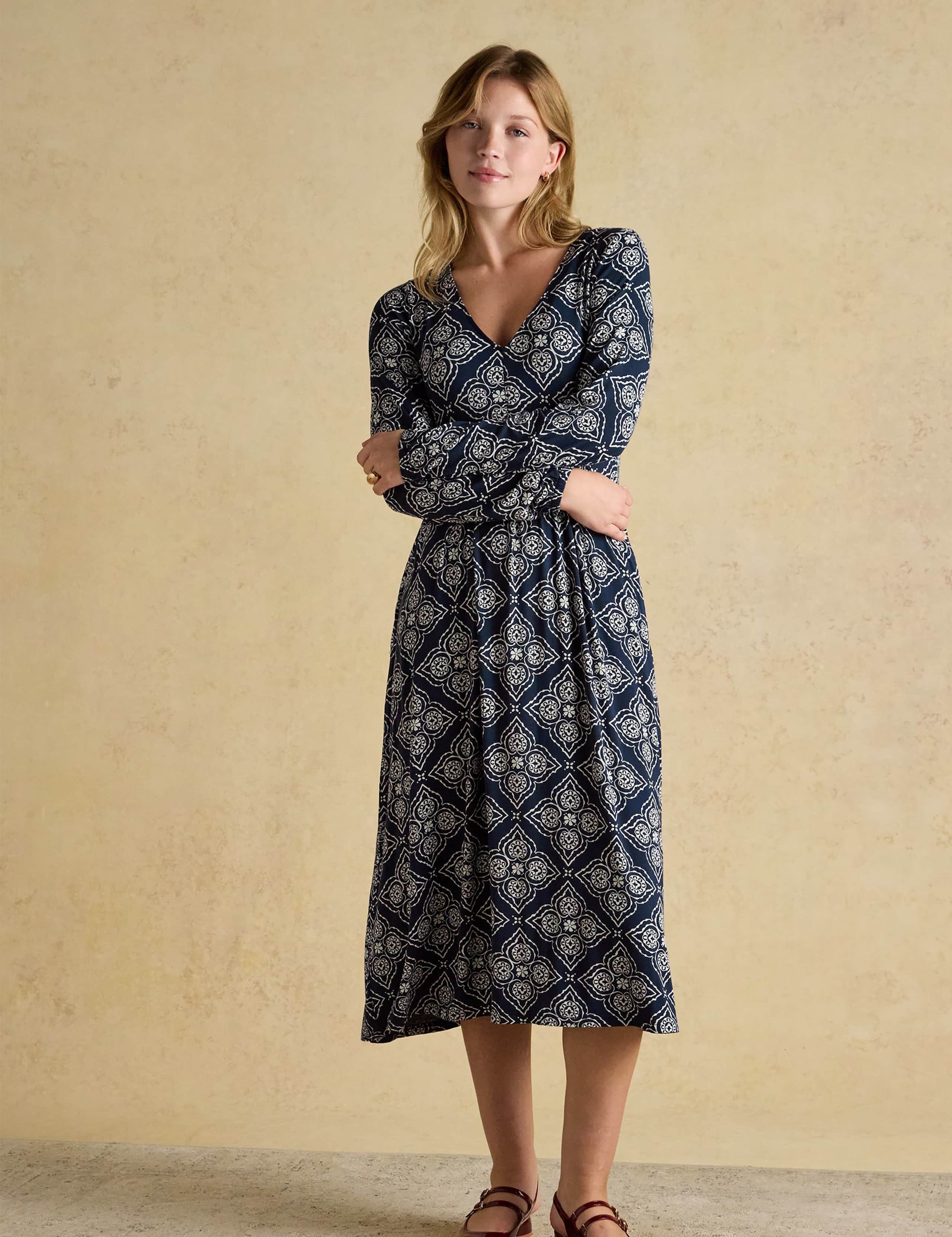 Jersey Geometric V-Neck Midi Skater Dress 3 of 8