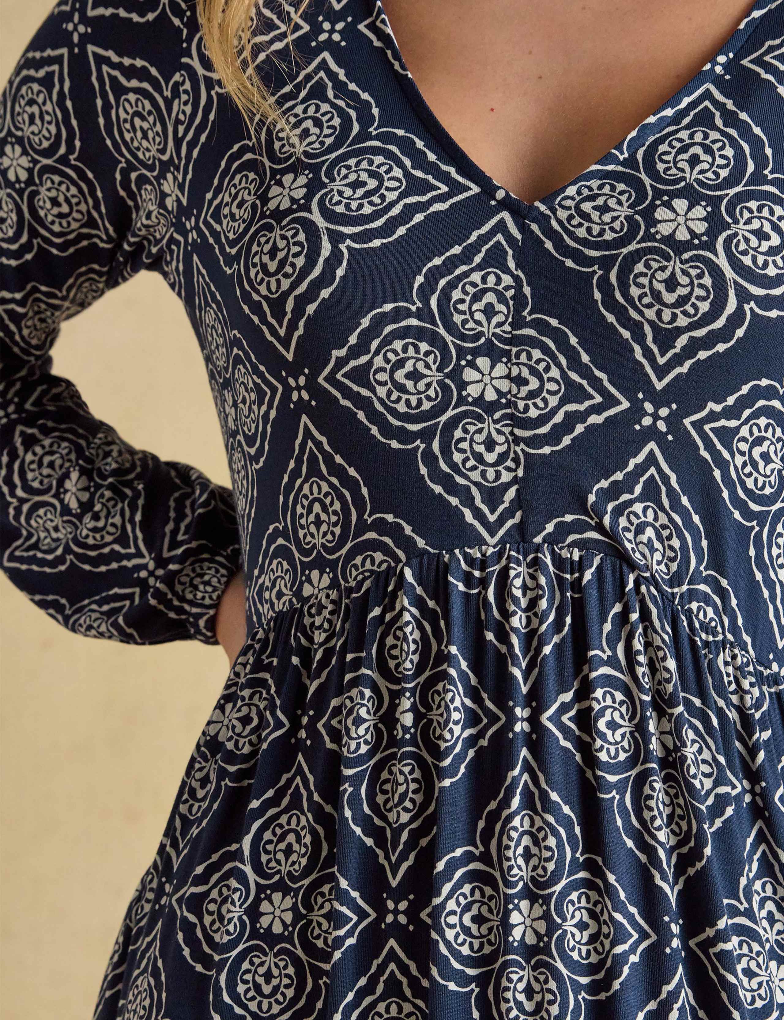 Jersey Geometric V-Neck Midi Skater Dress 6 of 8