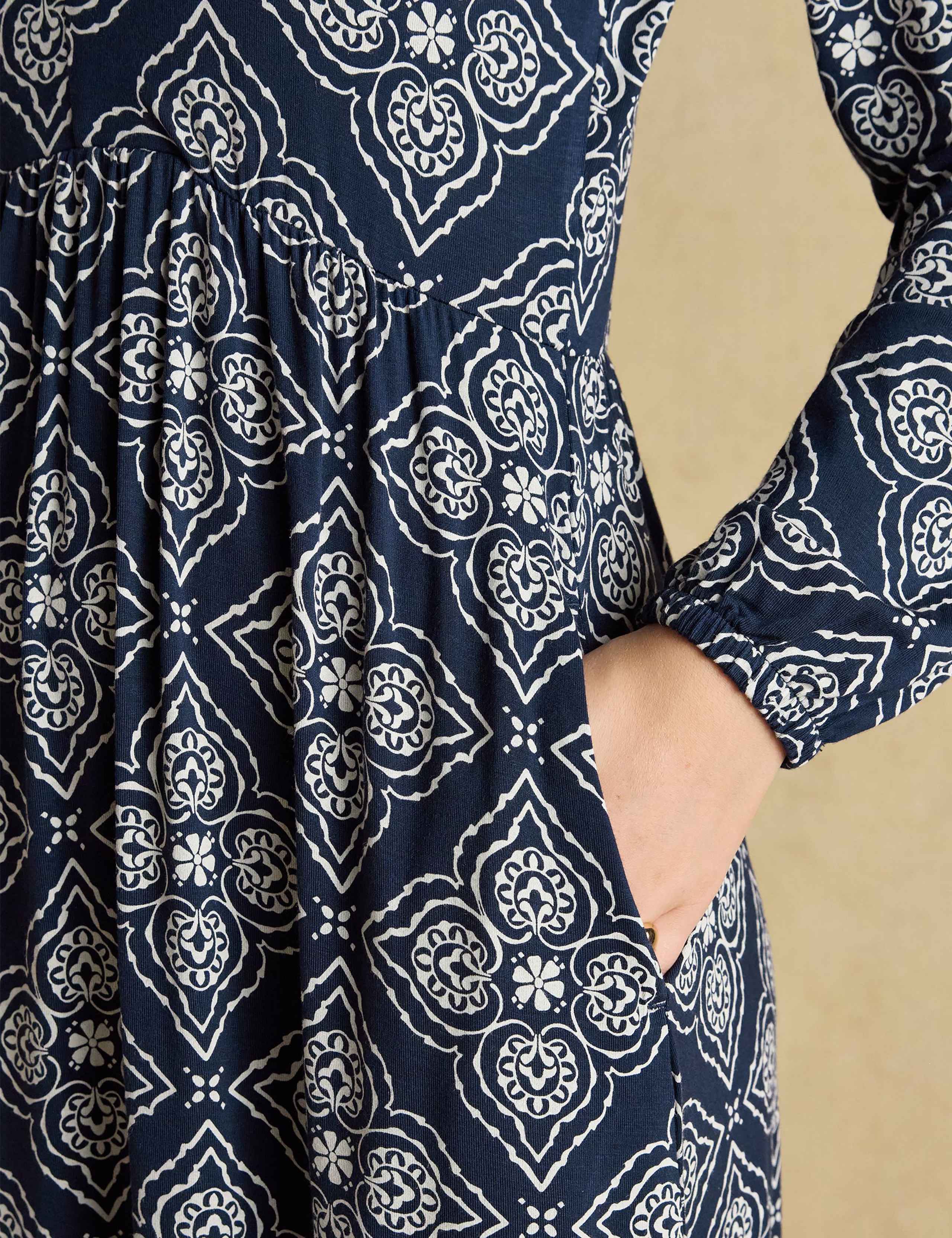 Jersey Geometric V-Neck Midi Skater Dress 7 of 8