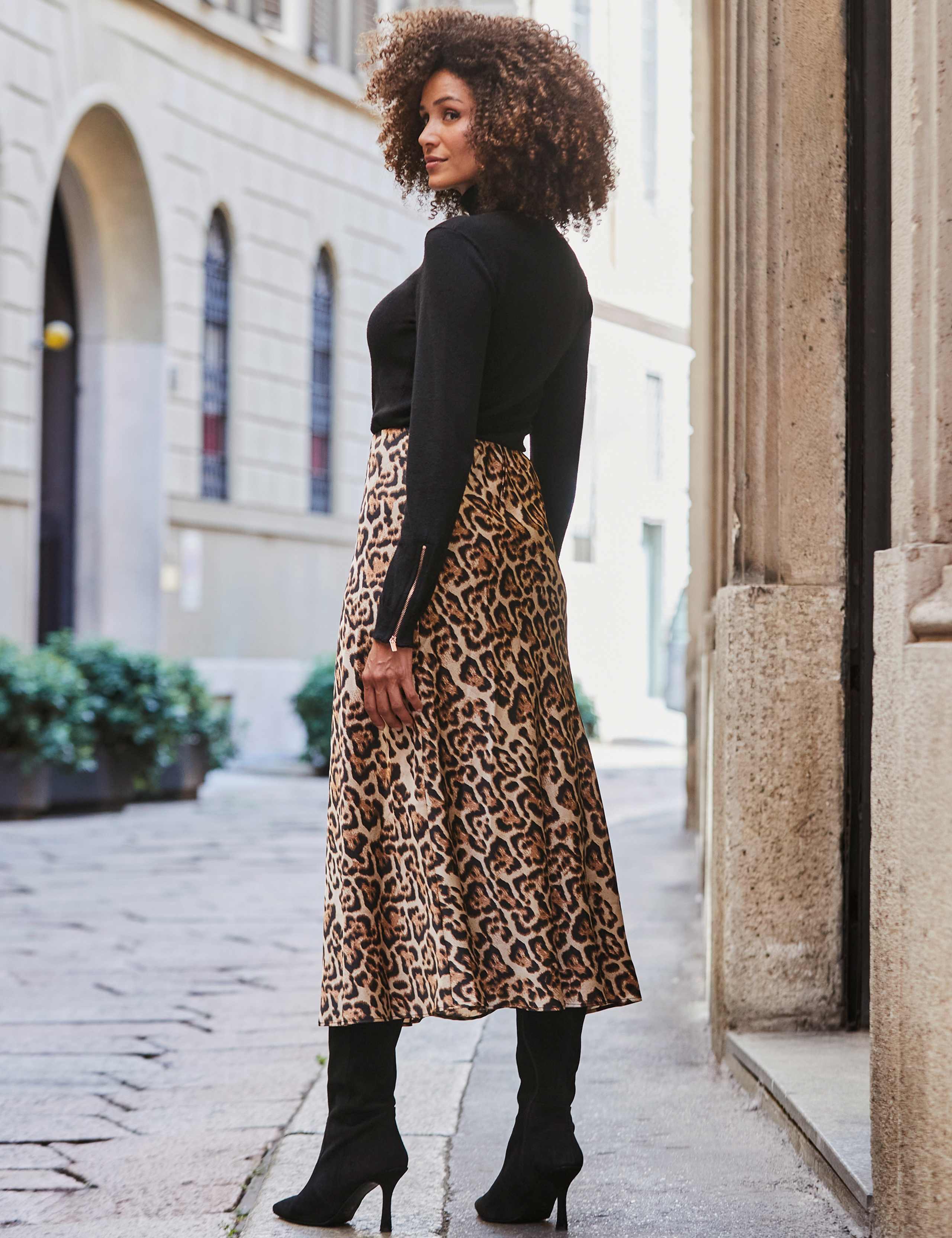 Satin Animal Print Midi Slip Skirt 4 of 6
