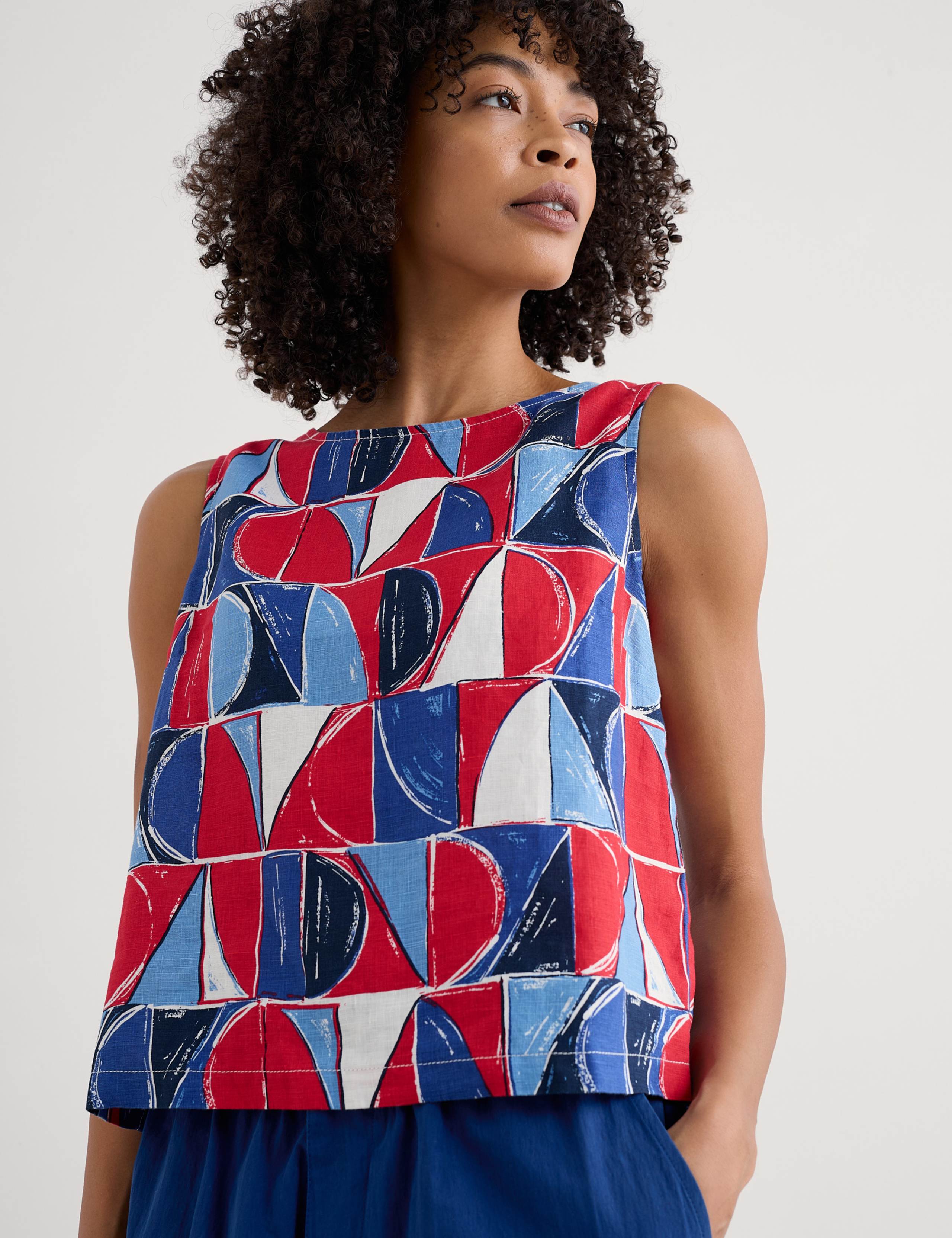 Pure Linen Geometric Relaxed Vest Top 3 of 4