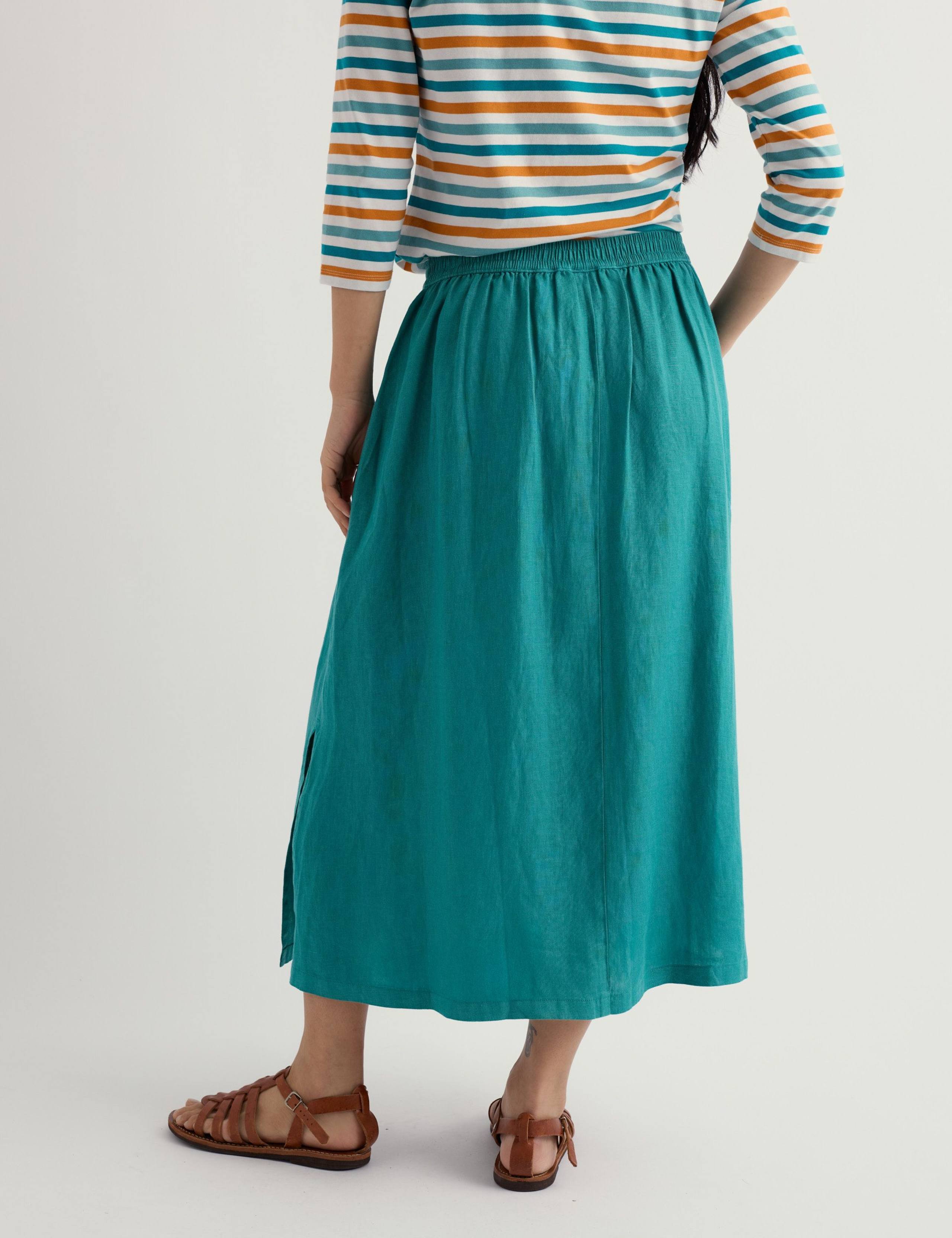 Pure Linen Side Split Midi A-Line Skirt 3 of 5