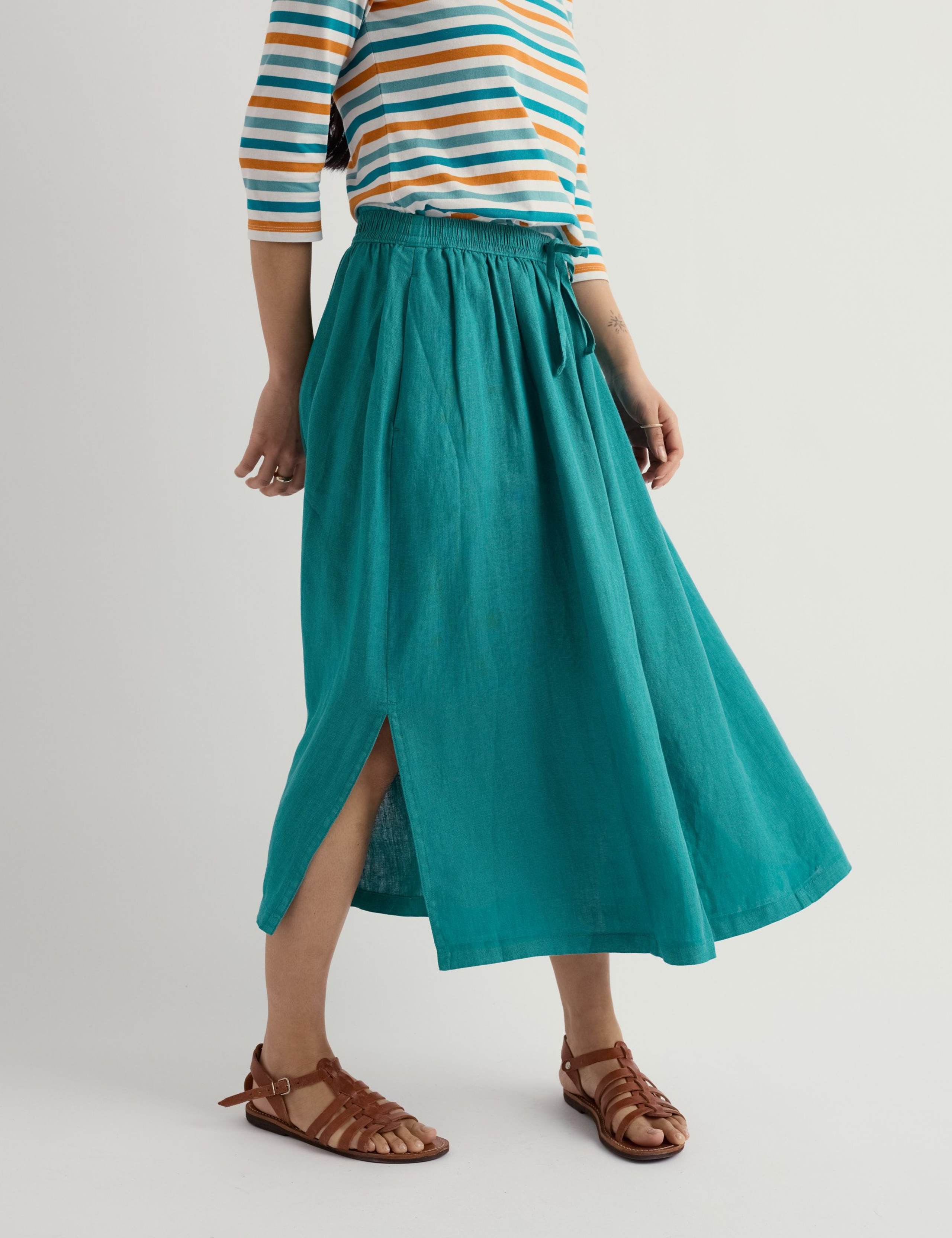 Pure Linen Side Split Midi A-Line Skirt 4 of 5