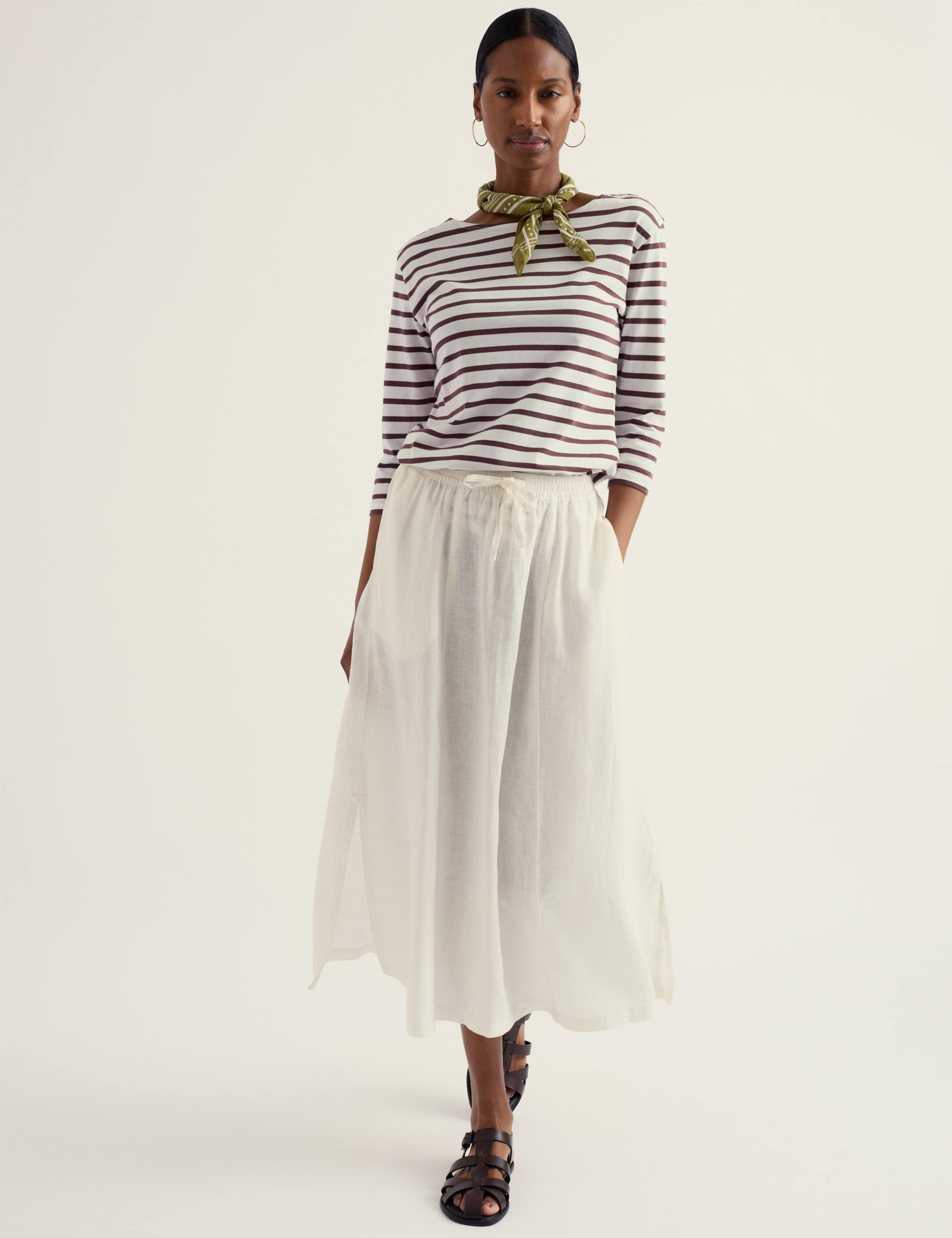 【新品】イマテリアル ocean satin skirt miragewhite Pure Linen Side Split Midi A-Line Skirt | Seasalt Cornwall | M&S