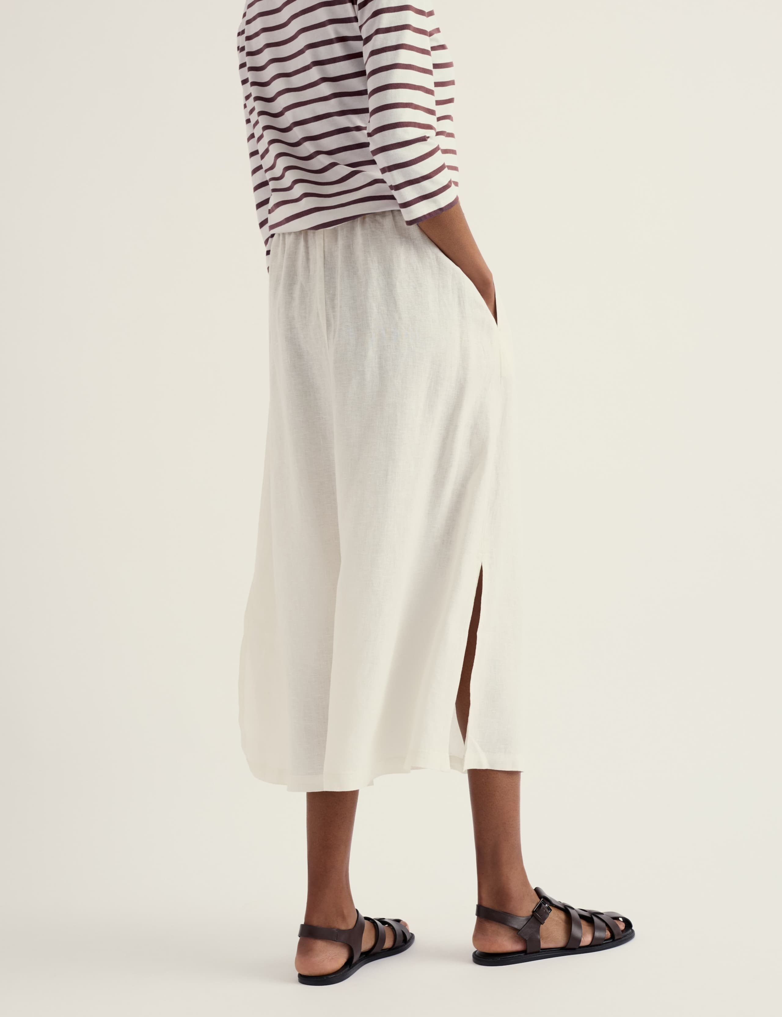 Pure Linen Side Split Midi A-Line Skirt 4 of 5