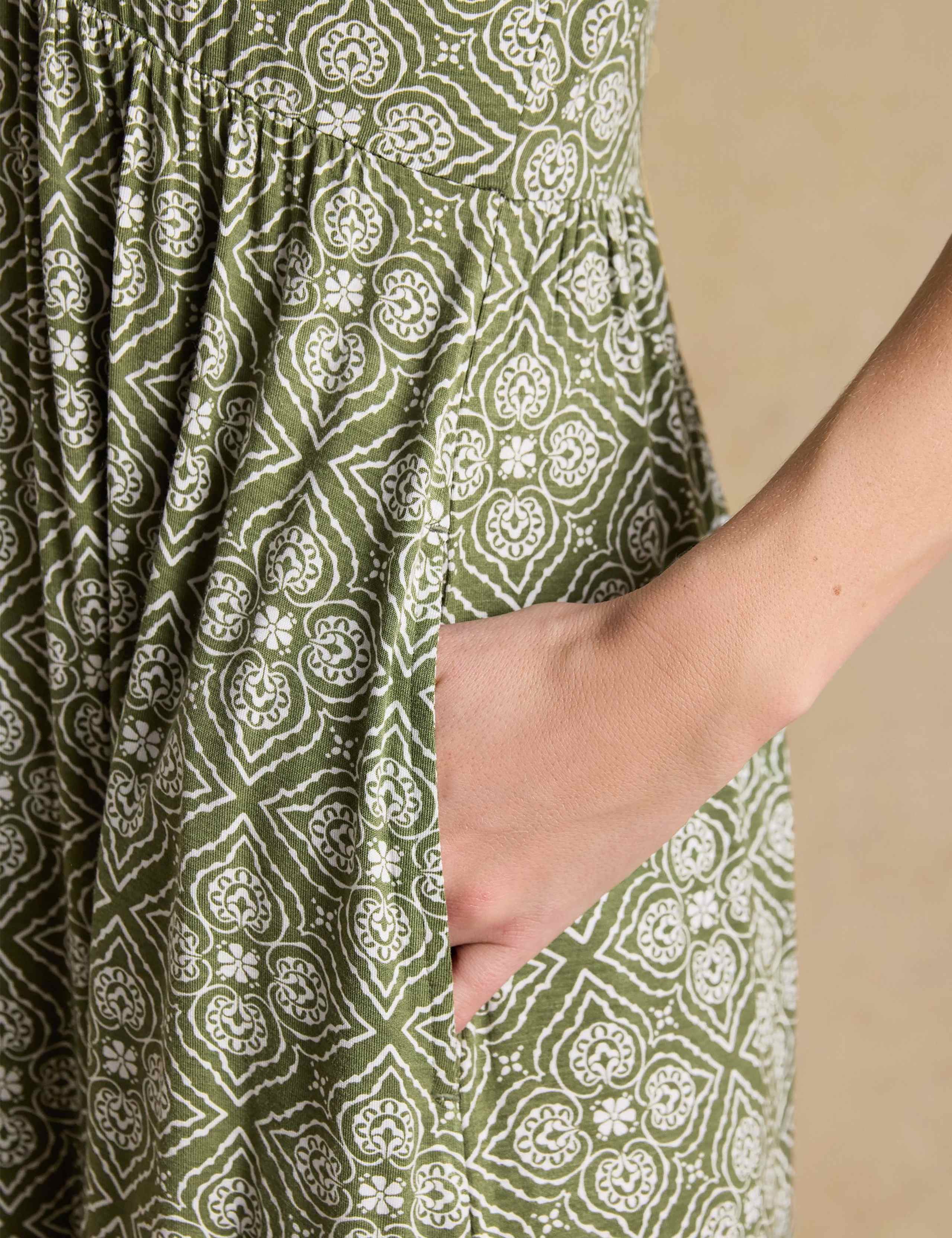 Jersey Geometric V-Neck Midi Skater Dress 6 of 10