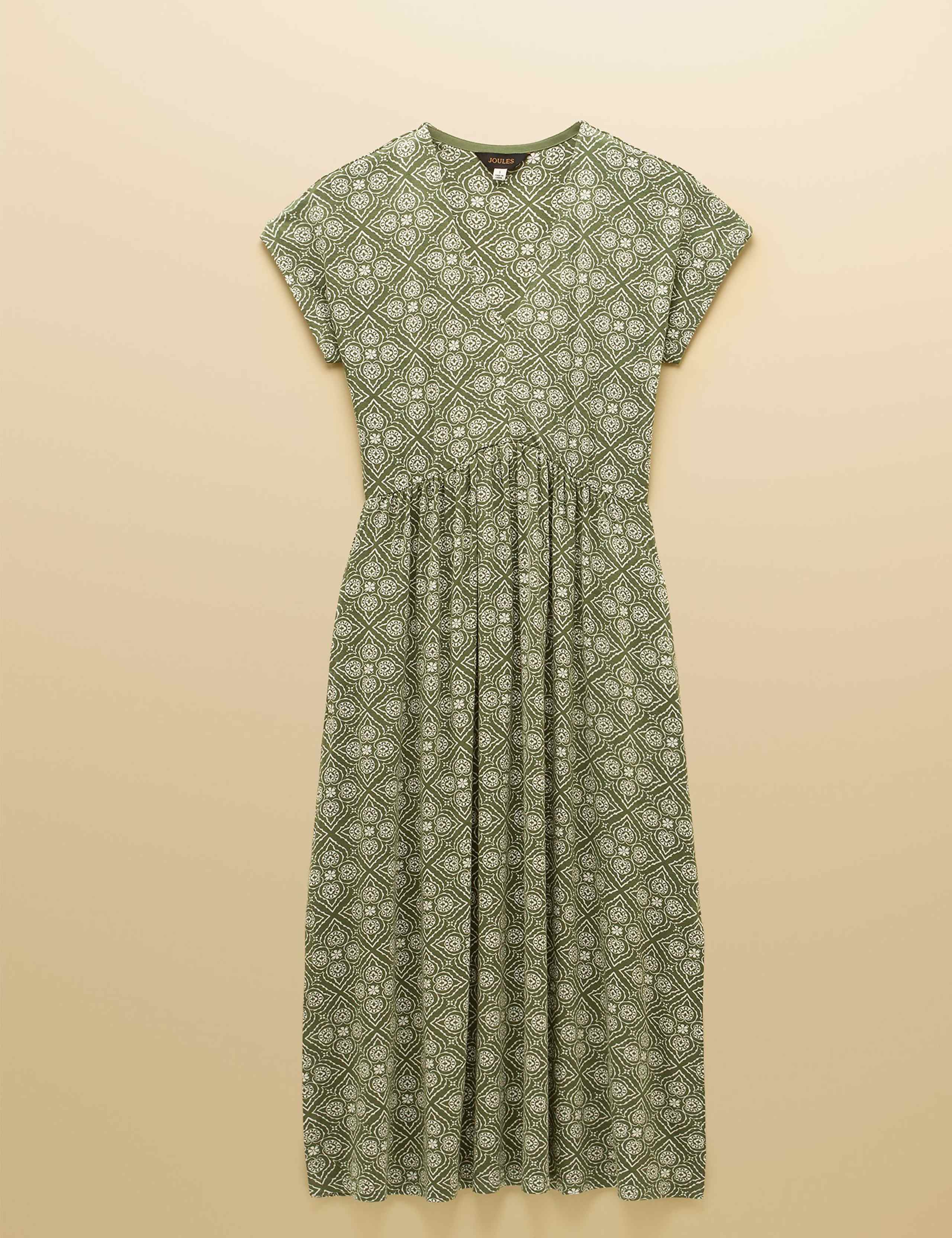 Jersey Geometric V-Neck Midi Skater Dress 2 of 10