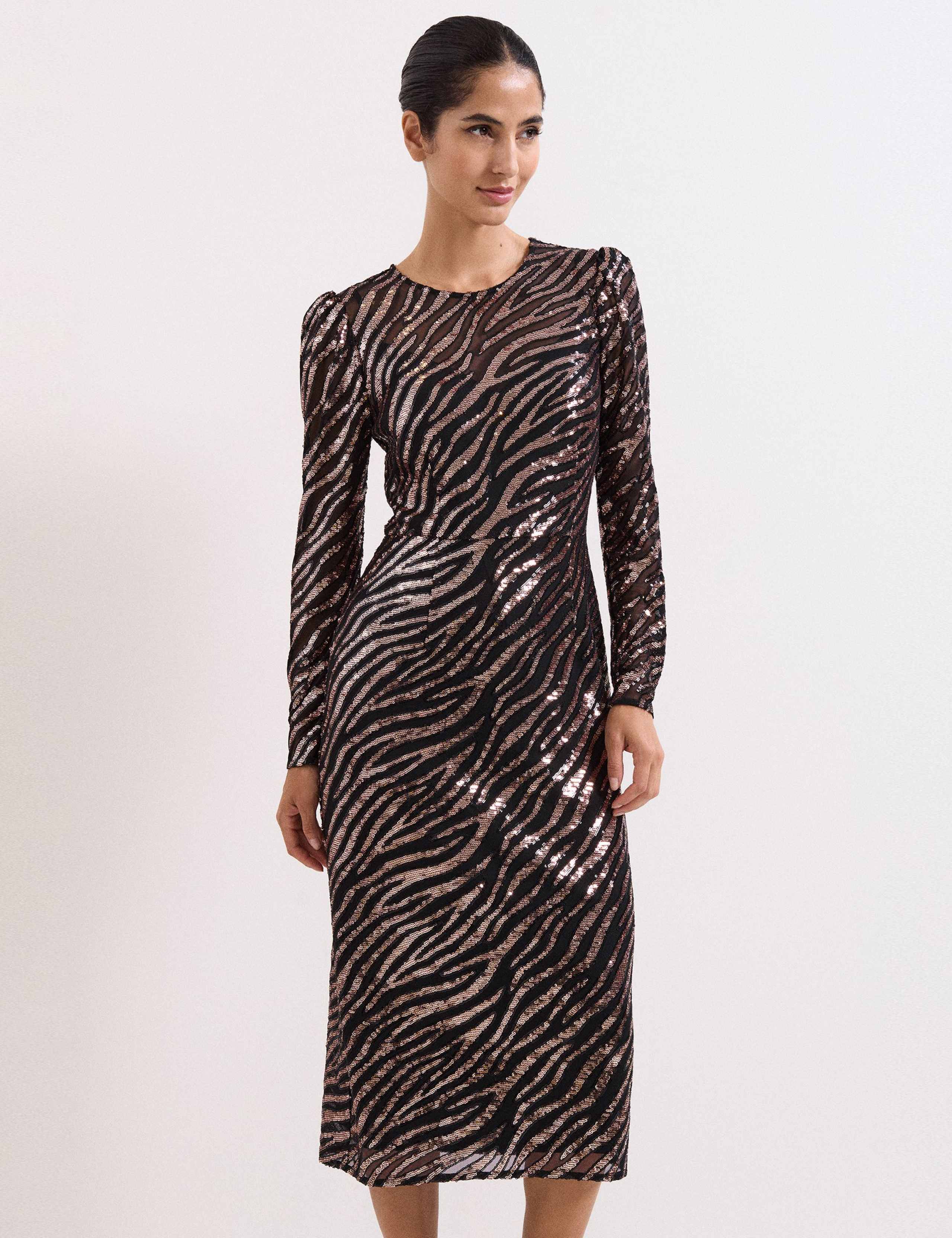 Animal Print Sequin Midi Column Dress 4 of 7