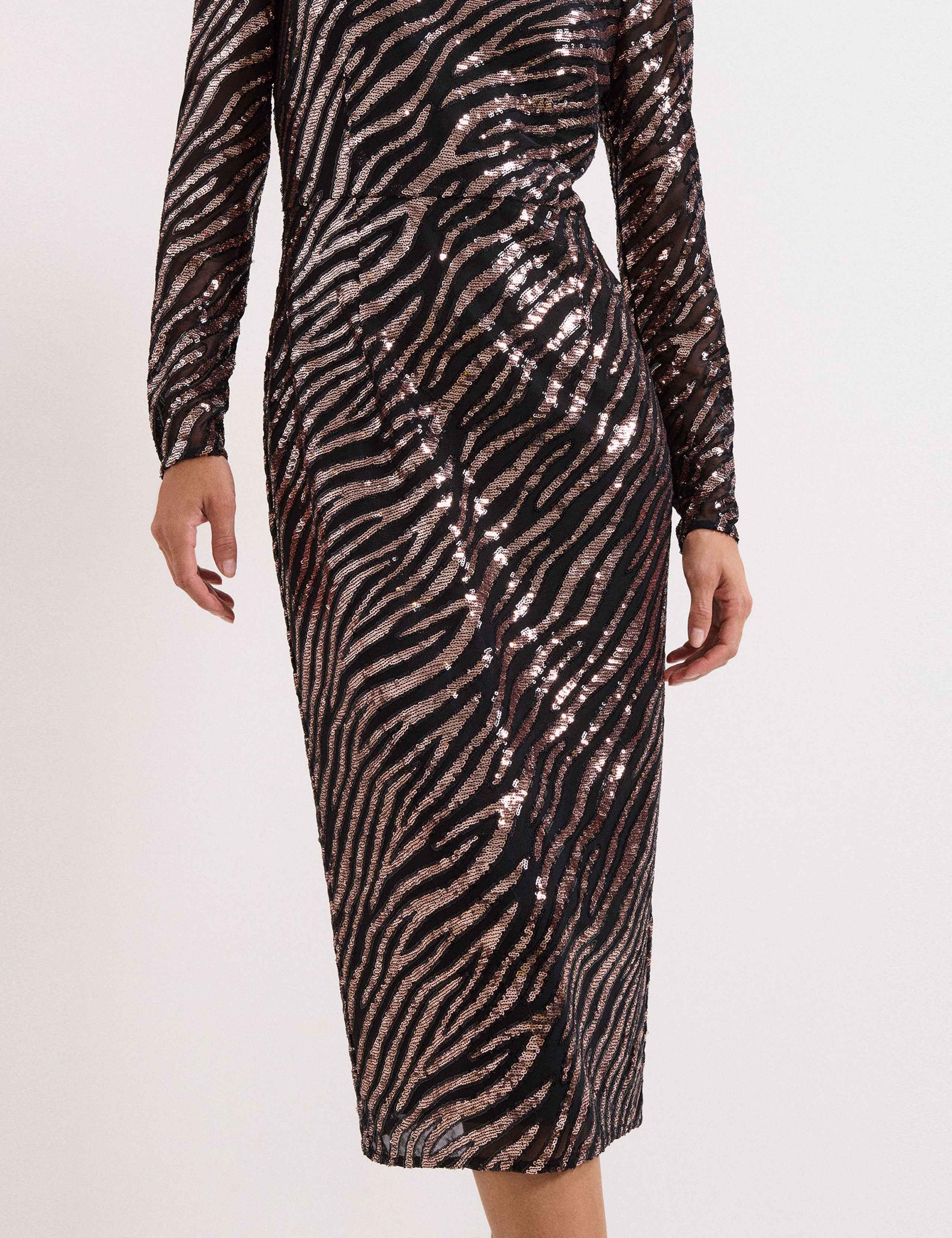 Animal Print Sequin Midi Column Dress 6 of 7