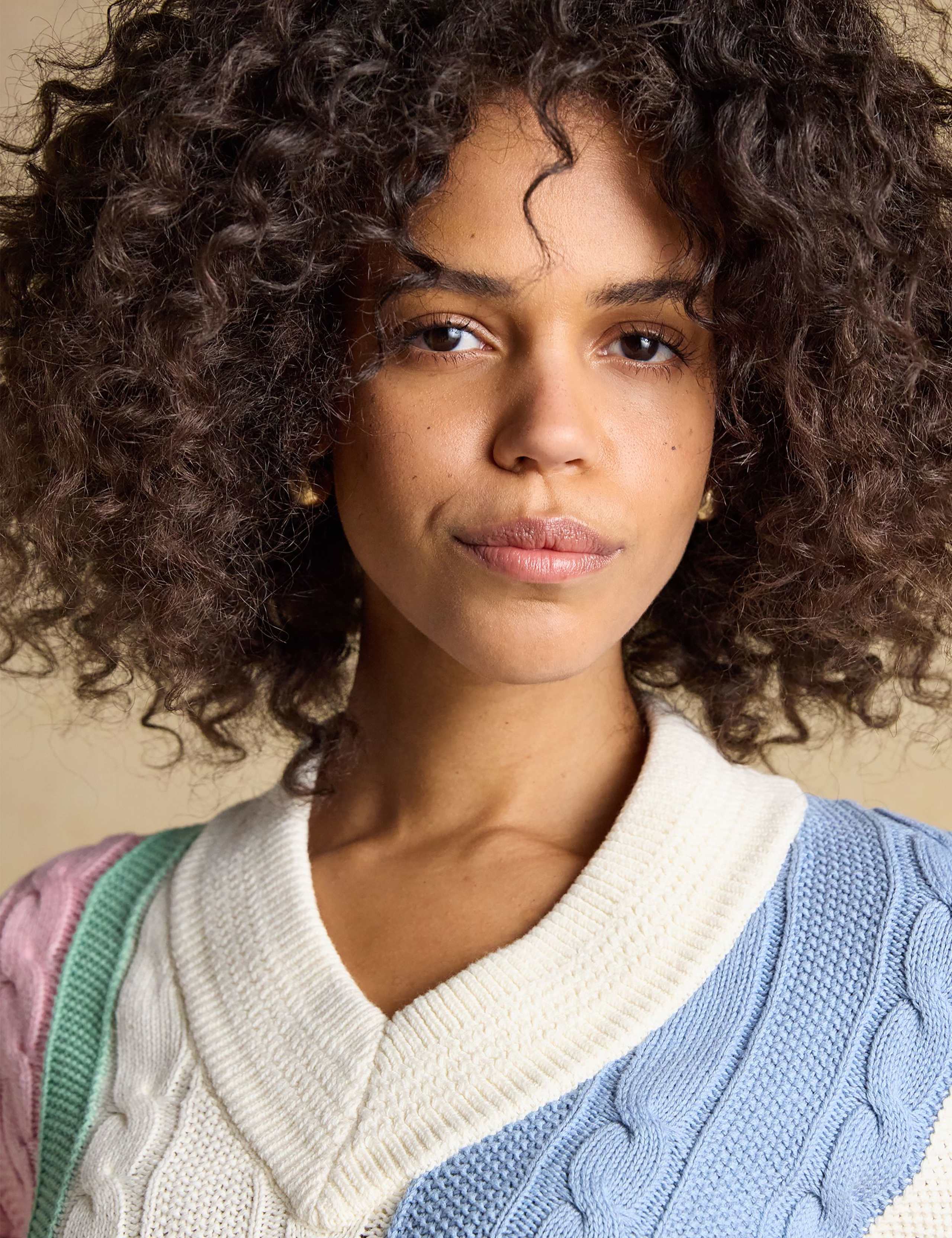 Pure Cotton Striped Cable Knit V-Neck Jumper 6 of 7