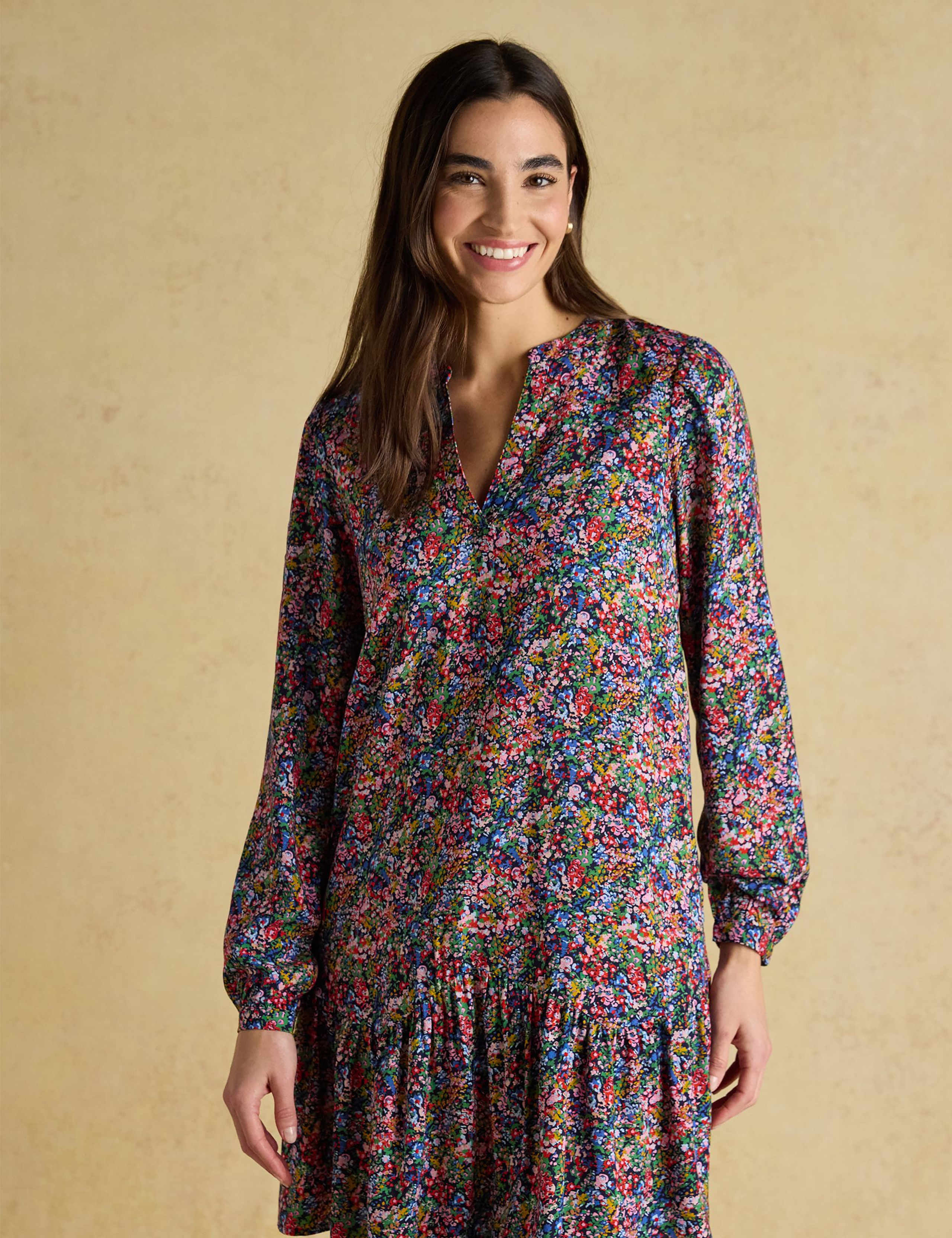 Ditsy Floral V-Neck Mini Drop Waist Dress 3 of 7