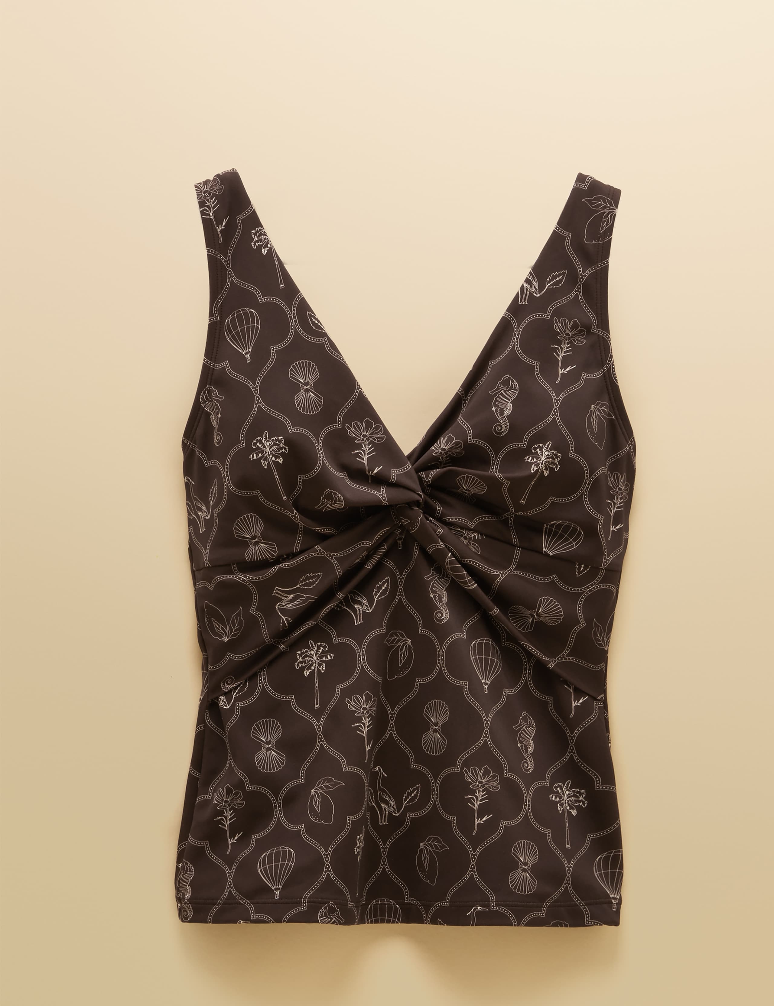 Printed Knot Front Plunge Tankini Top 2 of 8