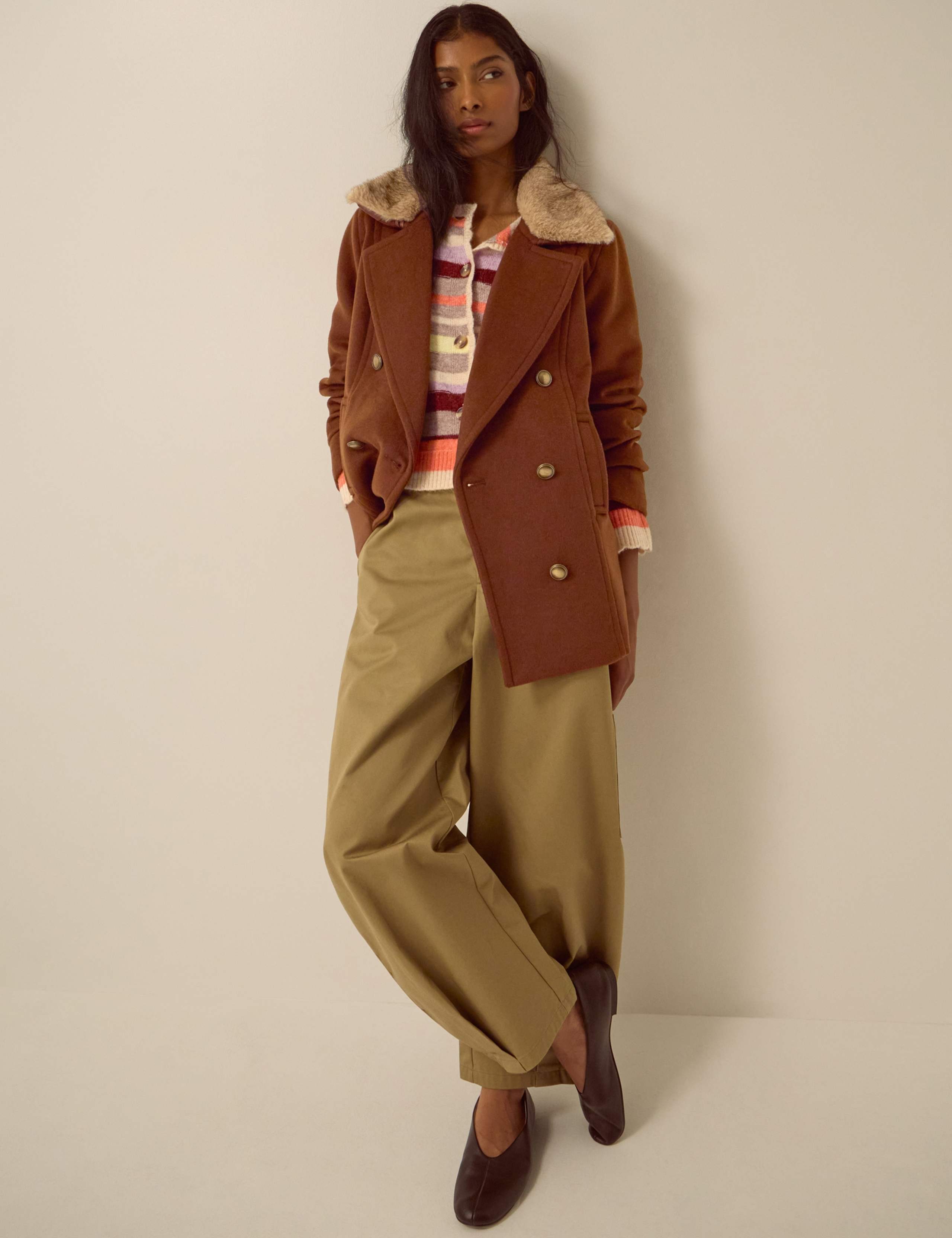 Wool Blend Collared Pea Coat 2 of 4