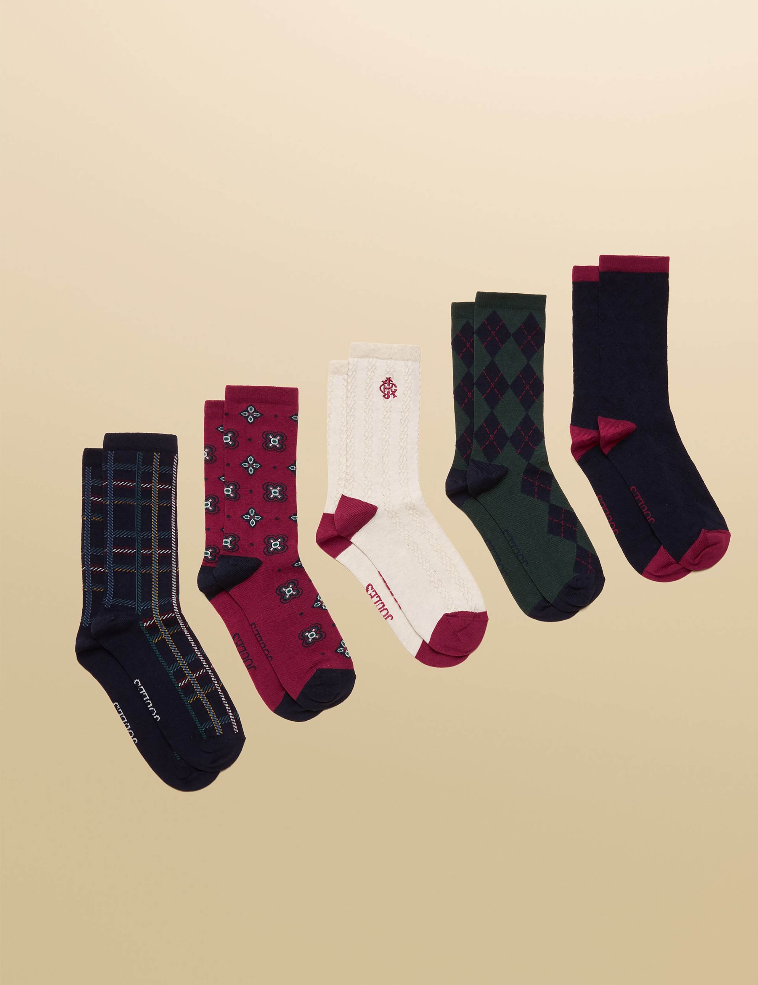 5pk Cotton Rich Heritage Patterned Socks 1 of 3