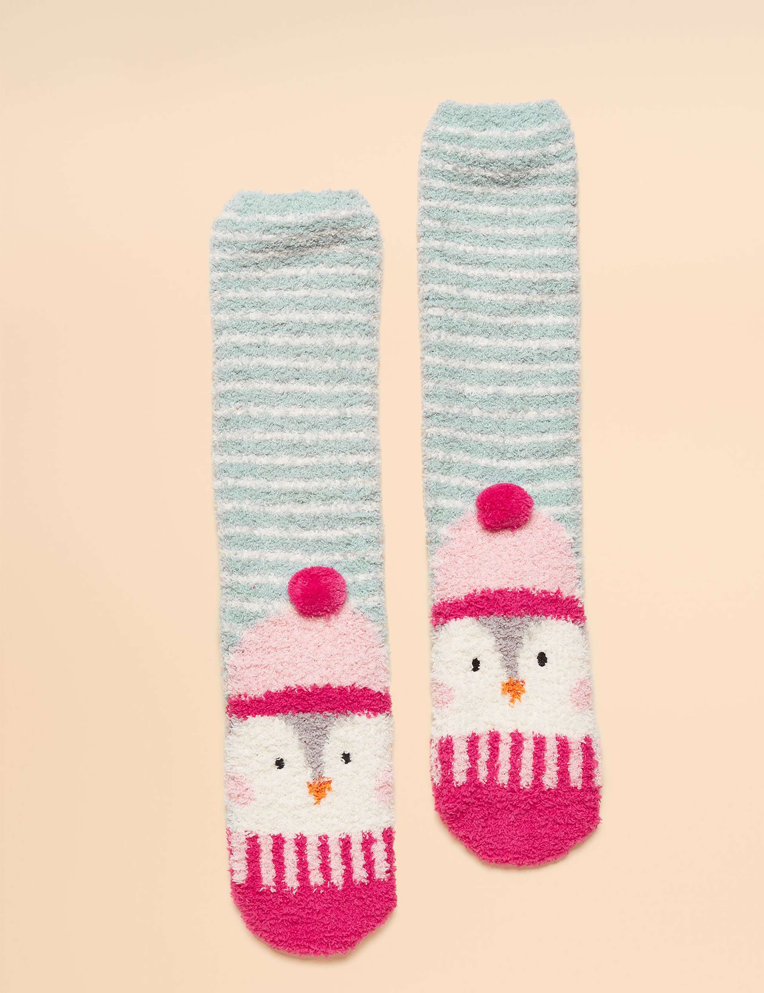 Striped Penguin Fluffy Socks 1 of 3