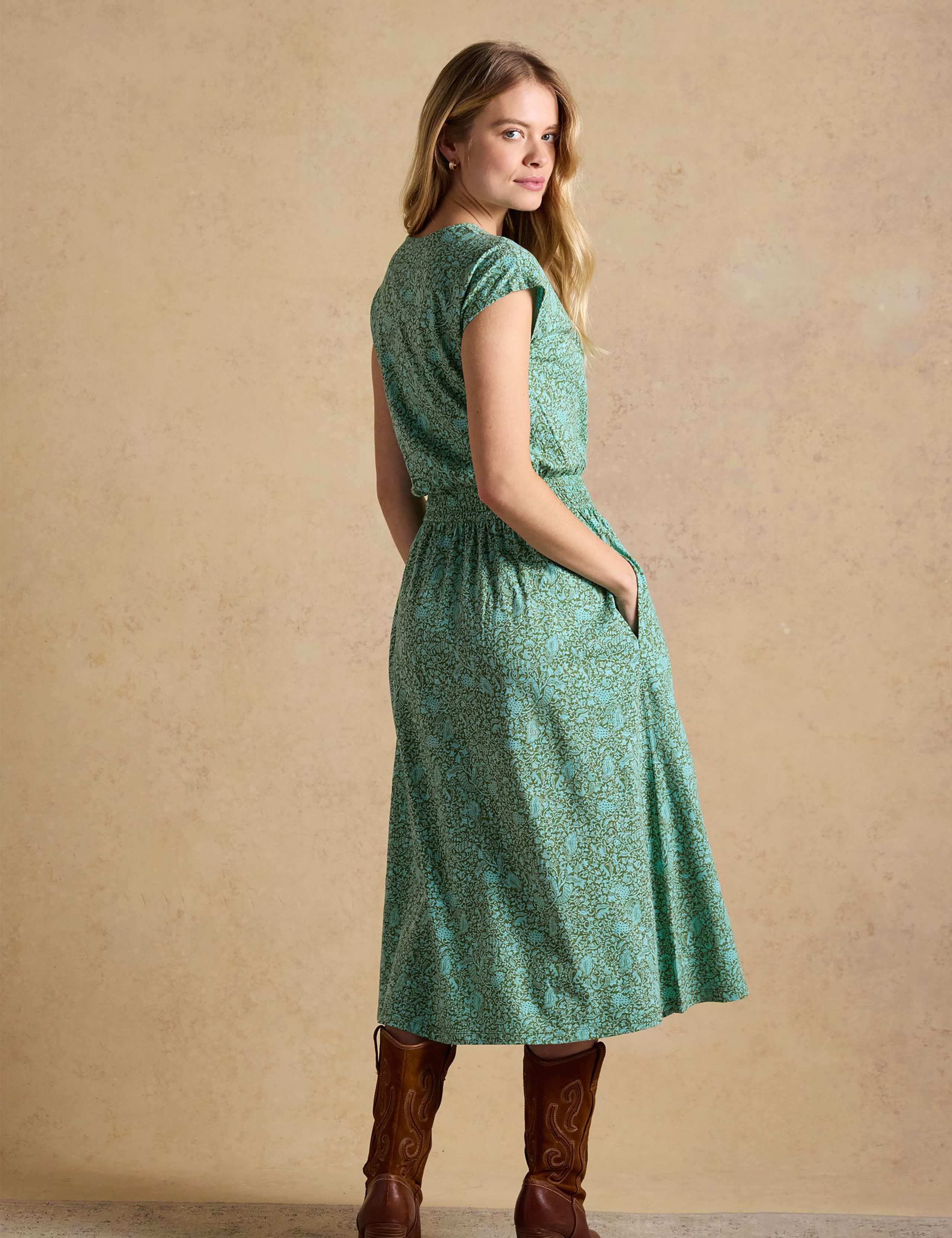 Pure Cotton Floral Midi Shirred Dress 3 of 8