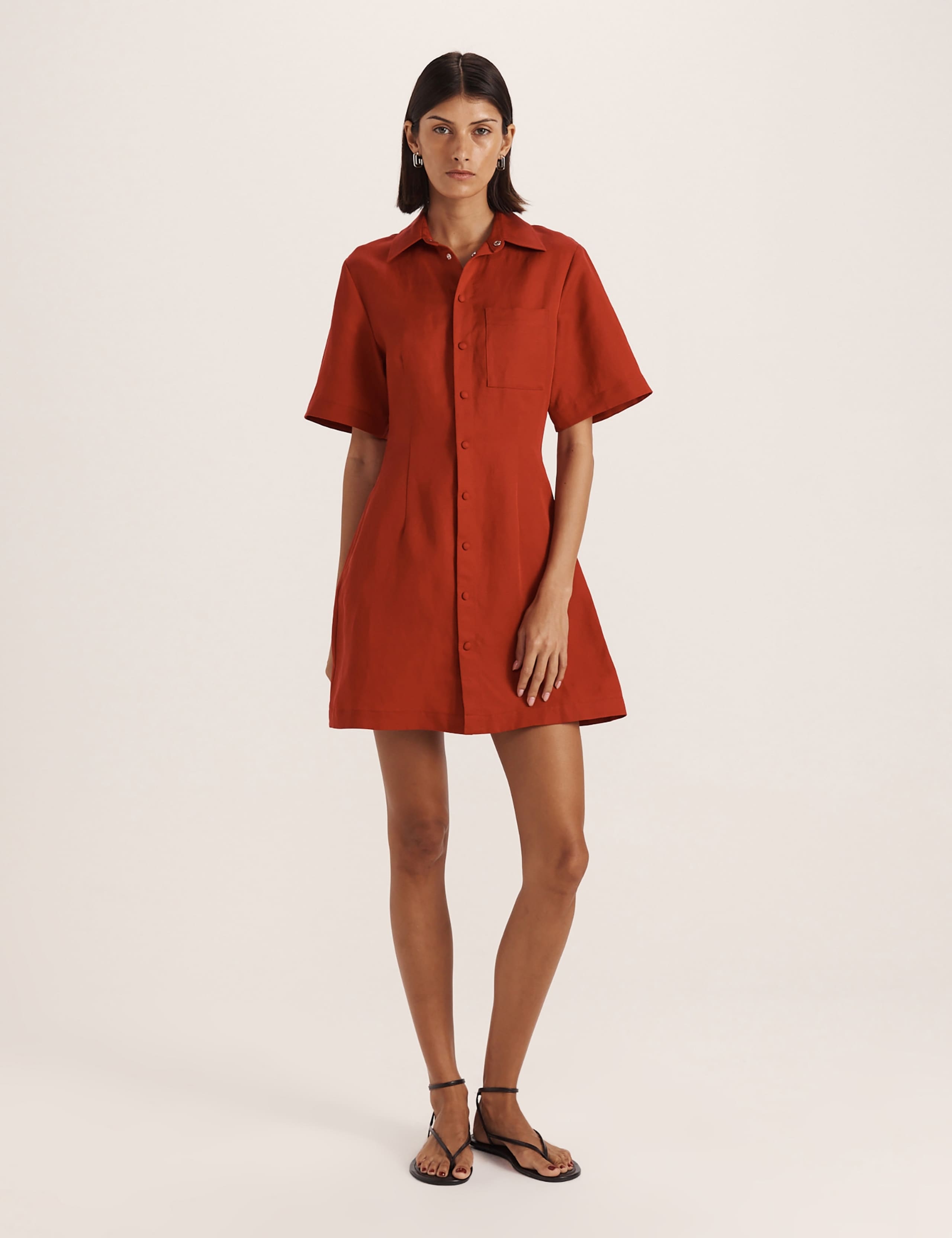 Linen Blend Mini Shirt Dress 2 of 6