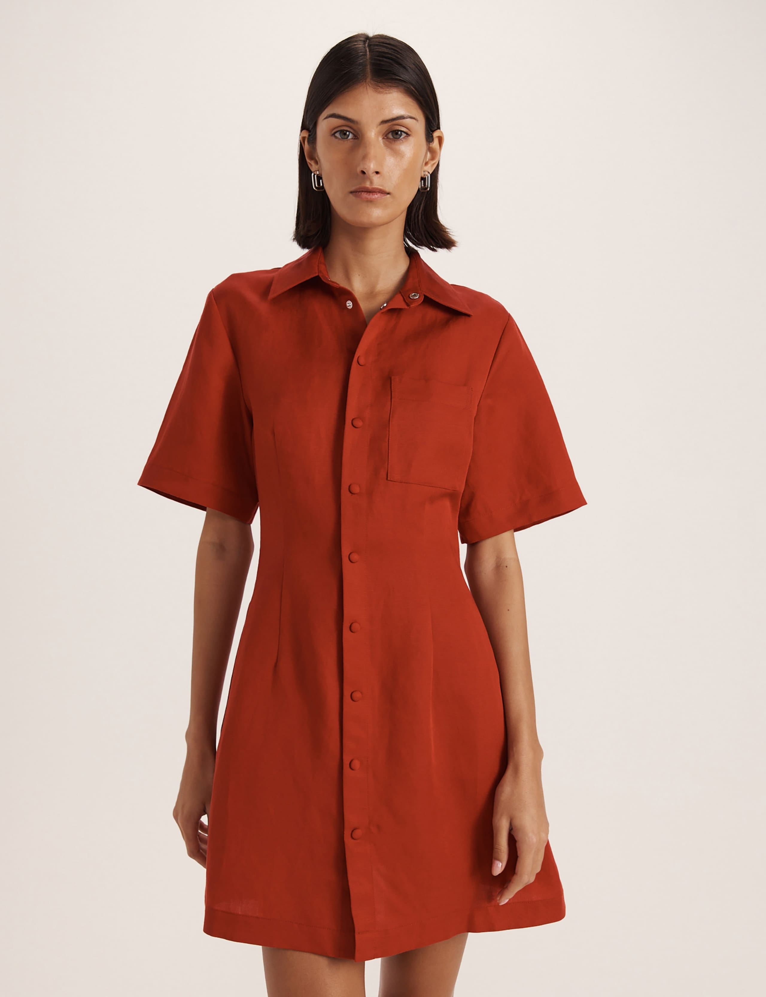 Linen Blend Mini Shirt Dress 3 of 6