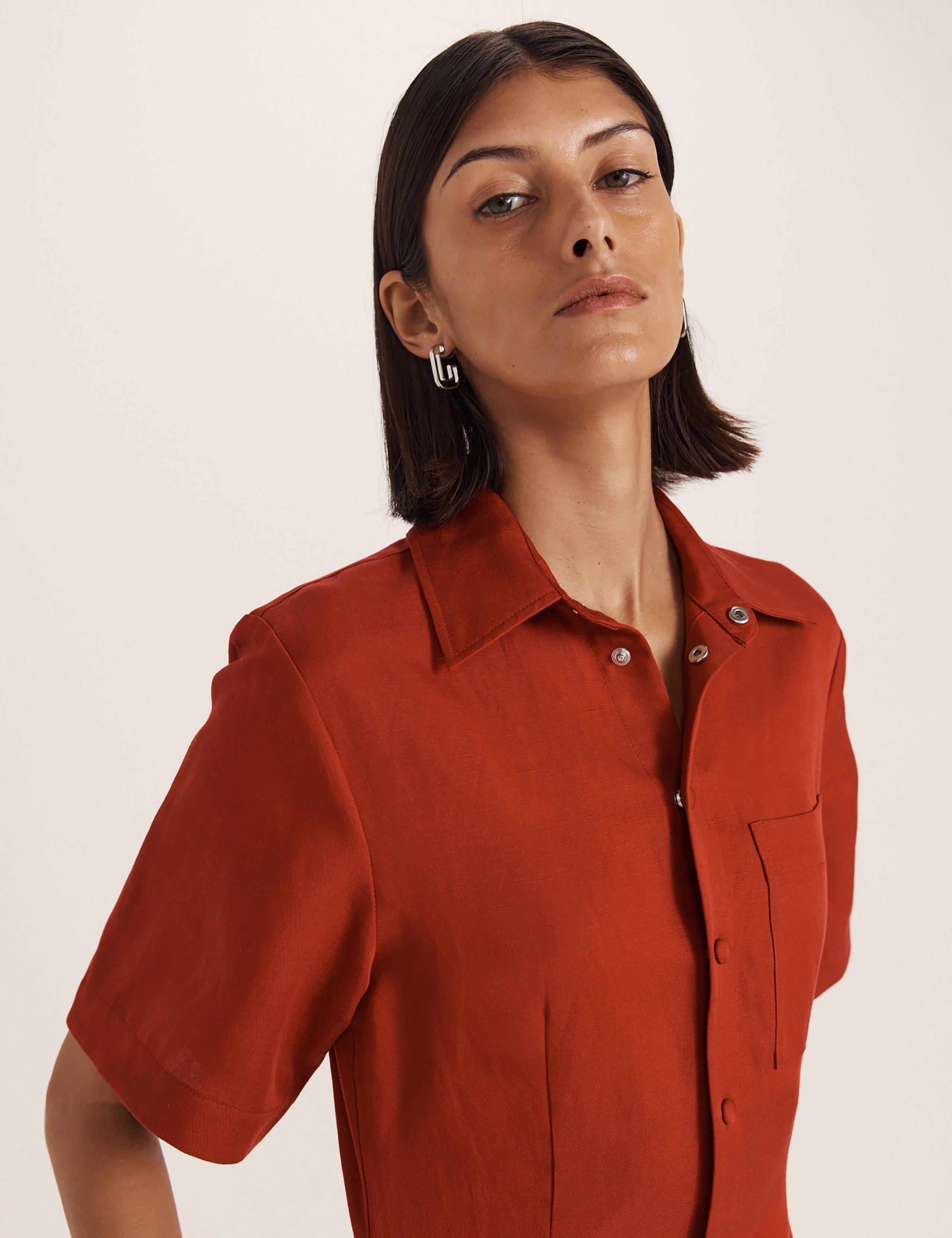 Linen Blend Mini Shirt Dress 6 of 6