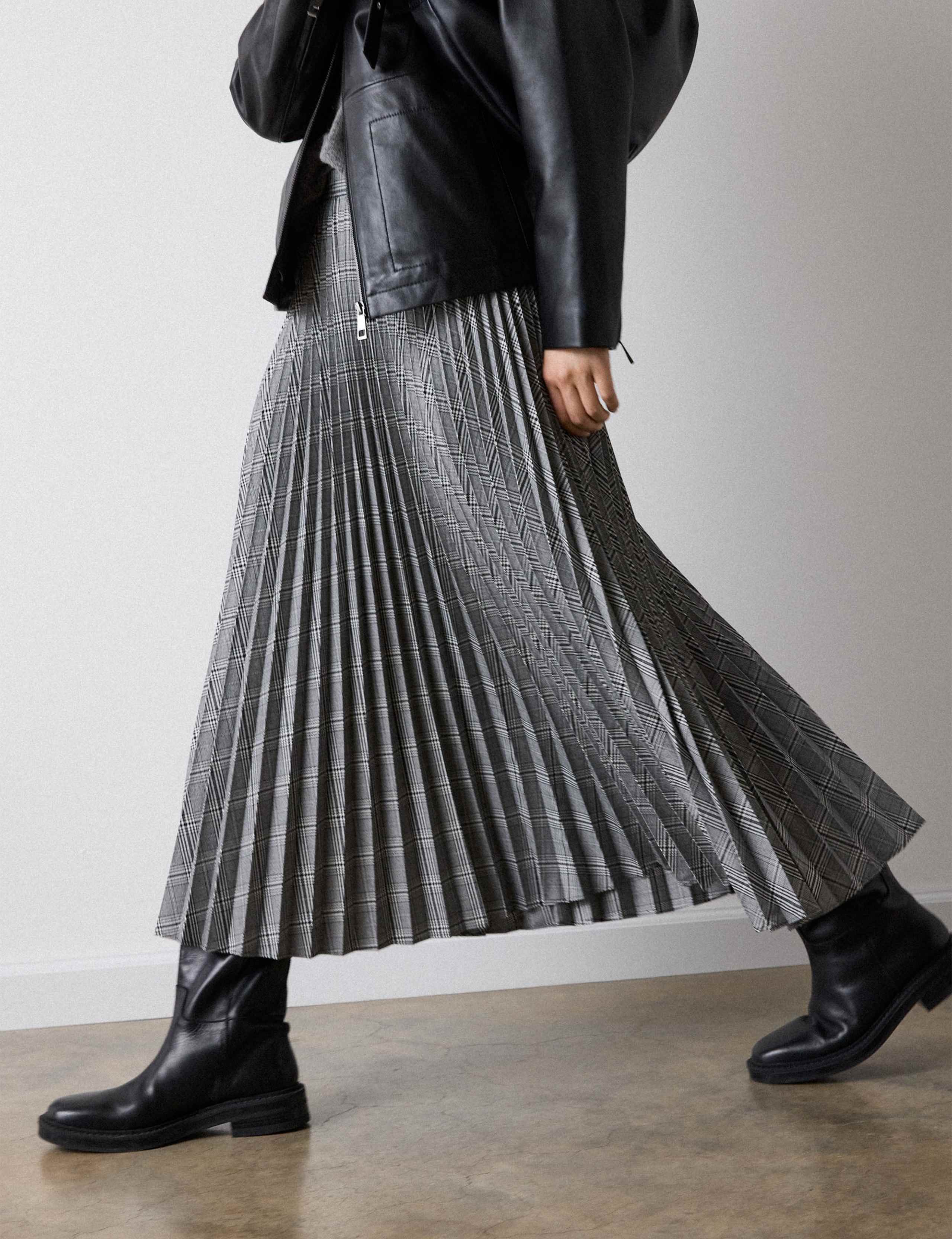 Checked Pleated Midi A-Line Skirt 5 of 7