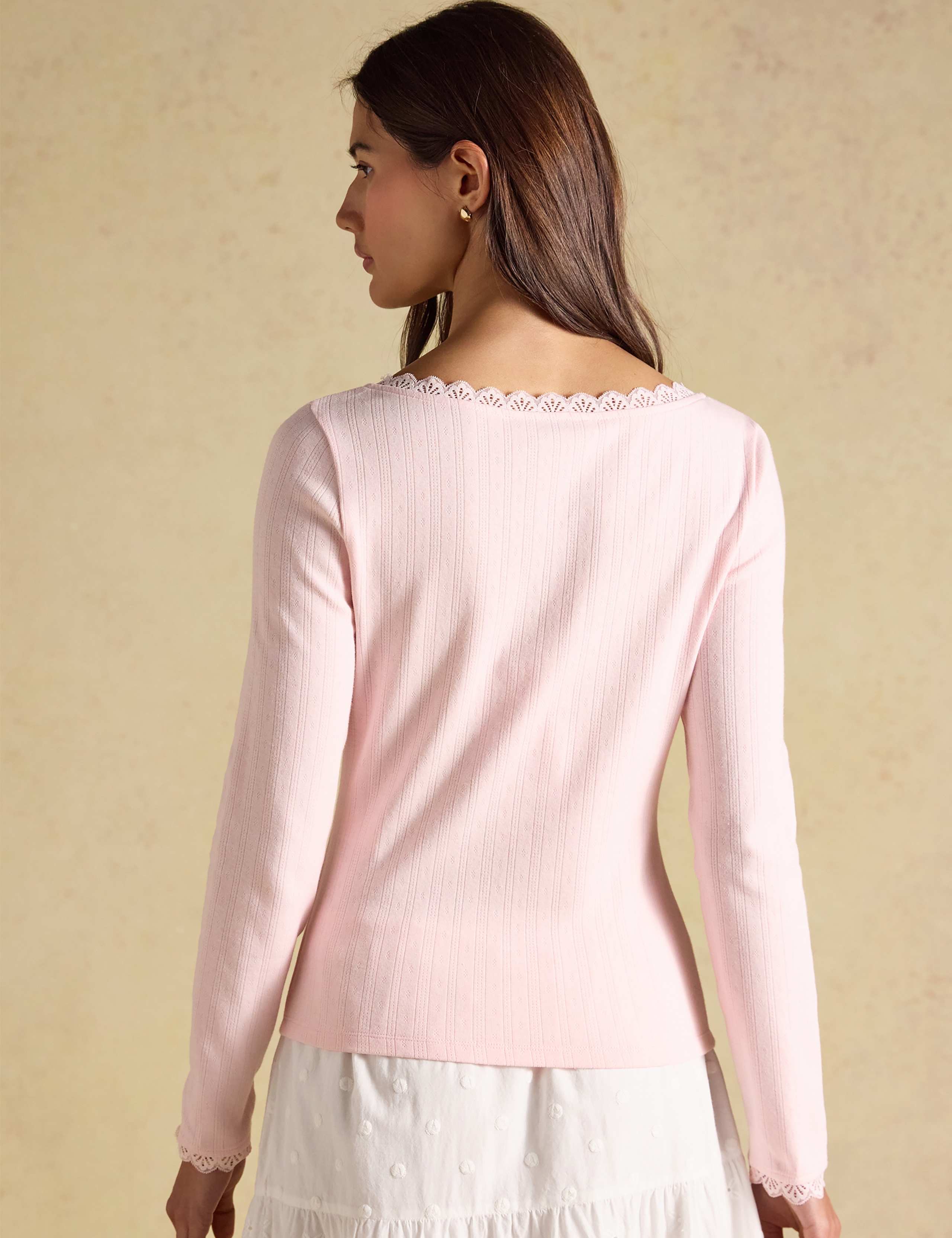 Cotton Rich Lace Insert Button Front Top 3 of 7