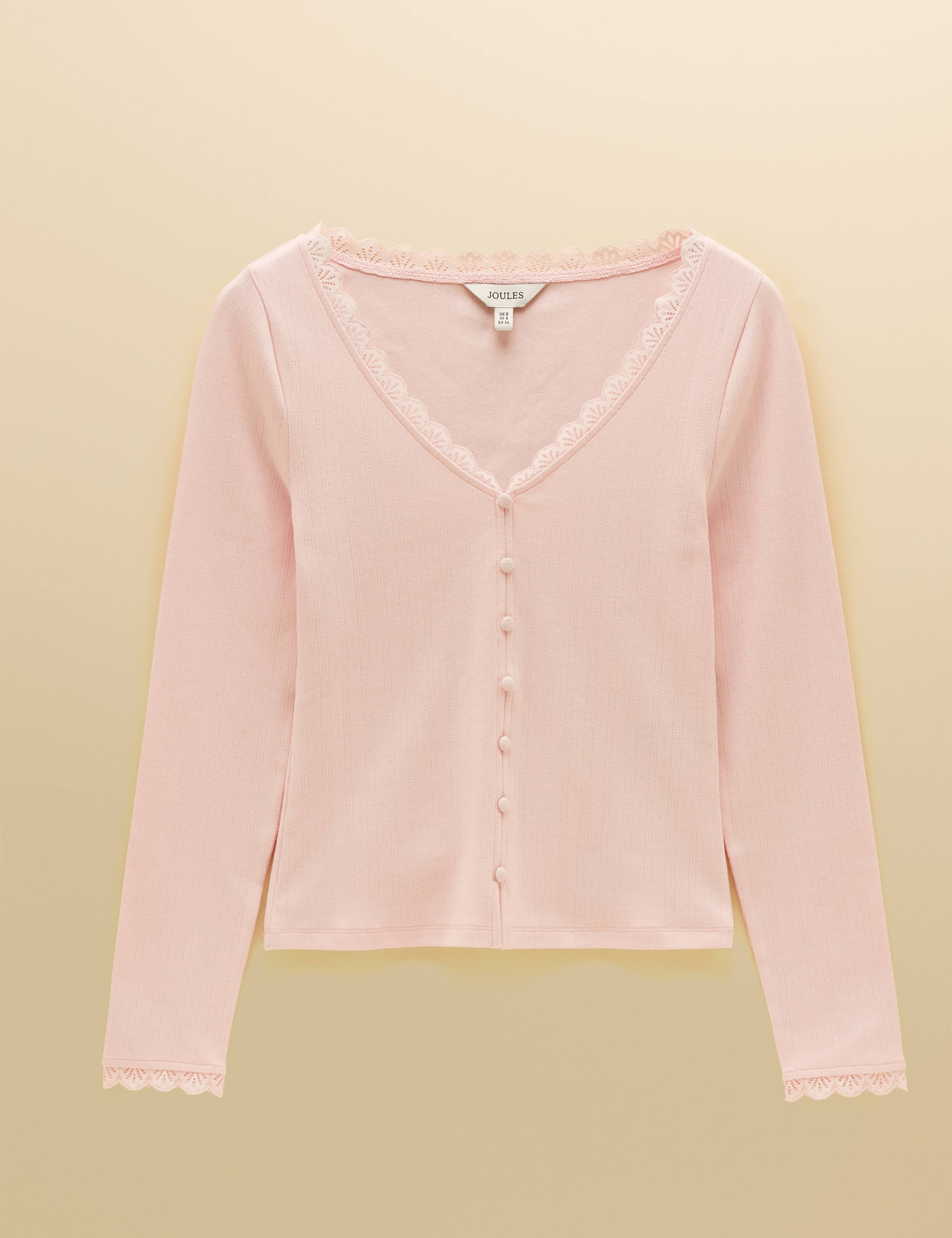 Cotton Rich Lace Insert Button Front Top 2 of 7