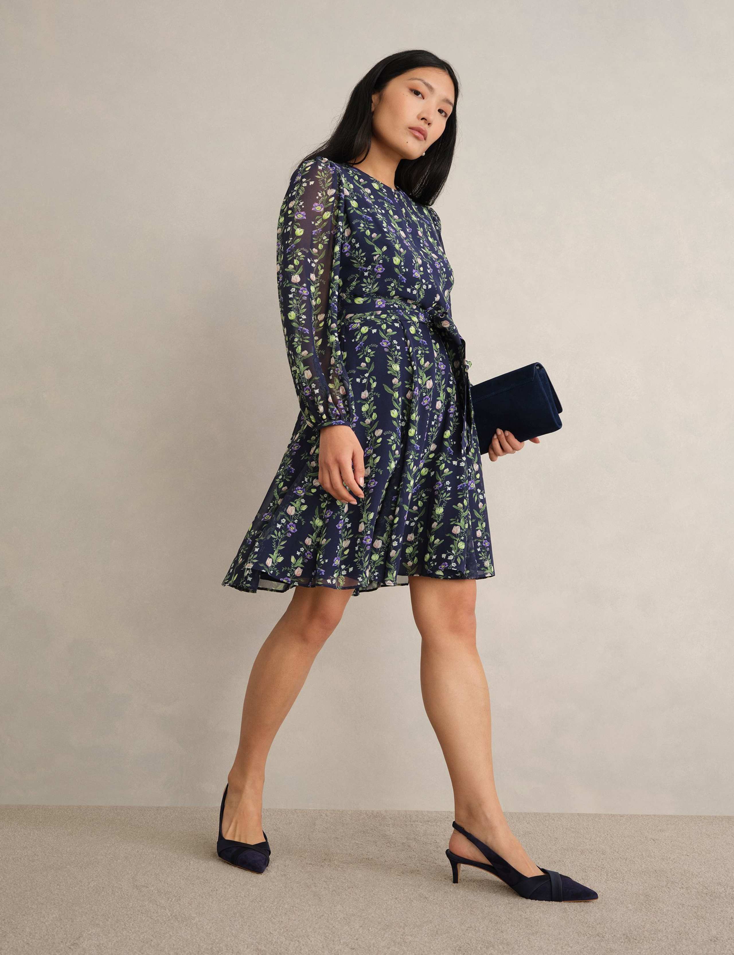 Chiffon Floral Tie Waist Shift Dress 3 of 6