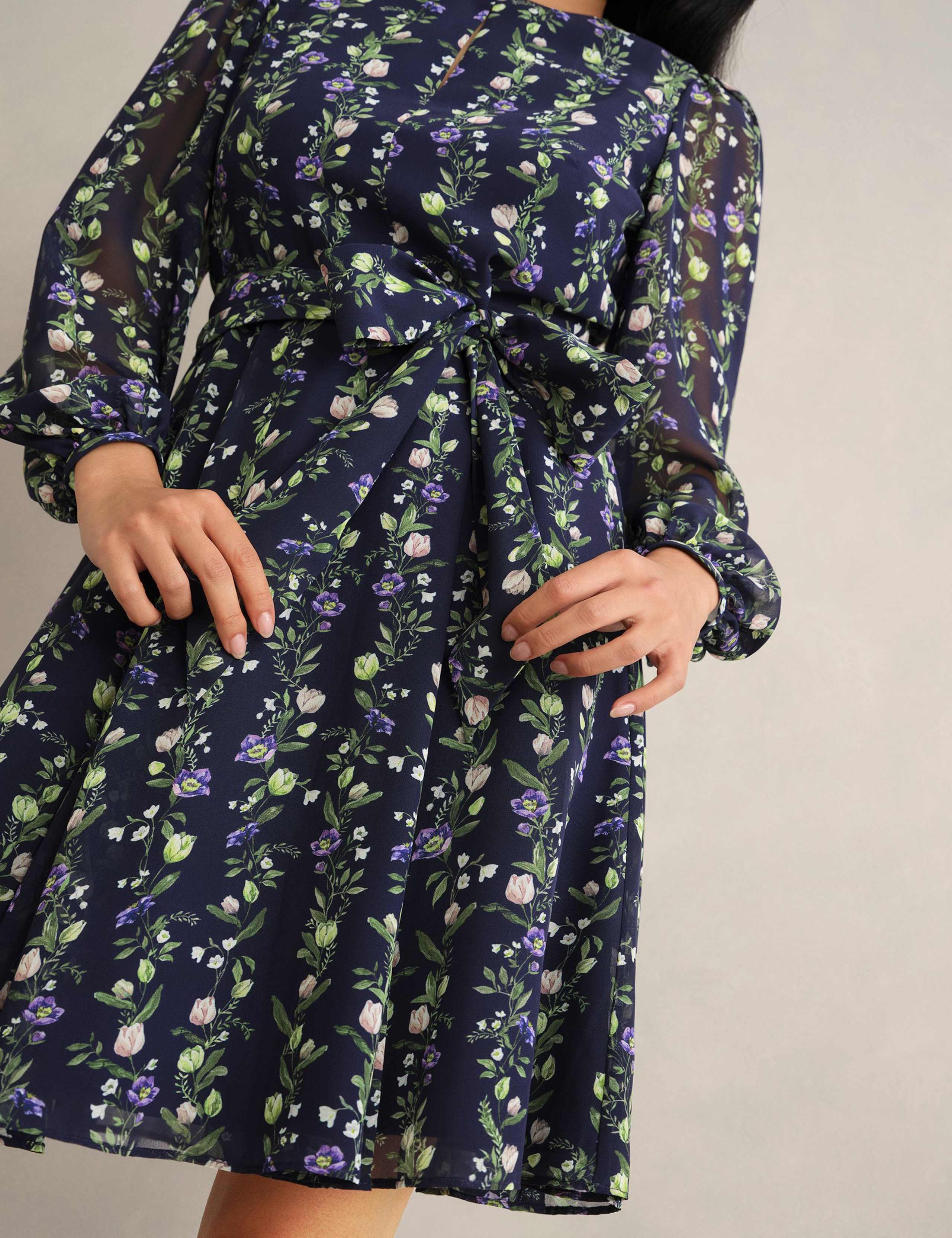 Chiffon Floral Tie Waist Shift Dress 6 of 6