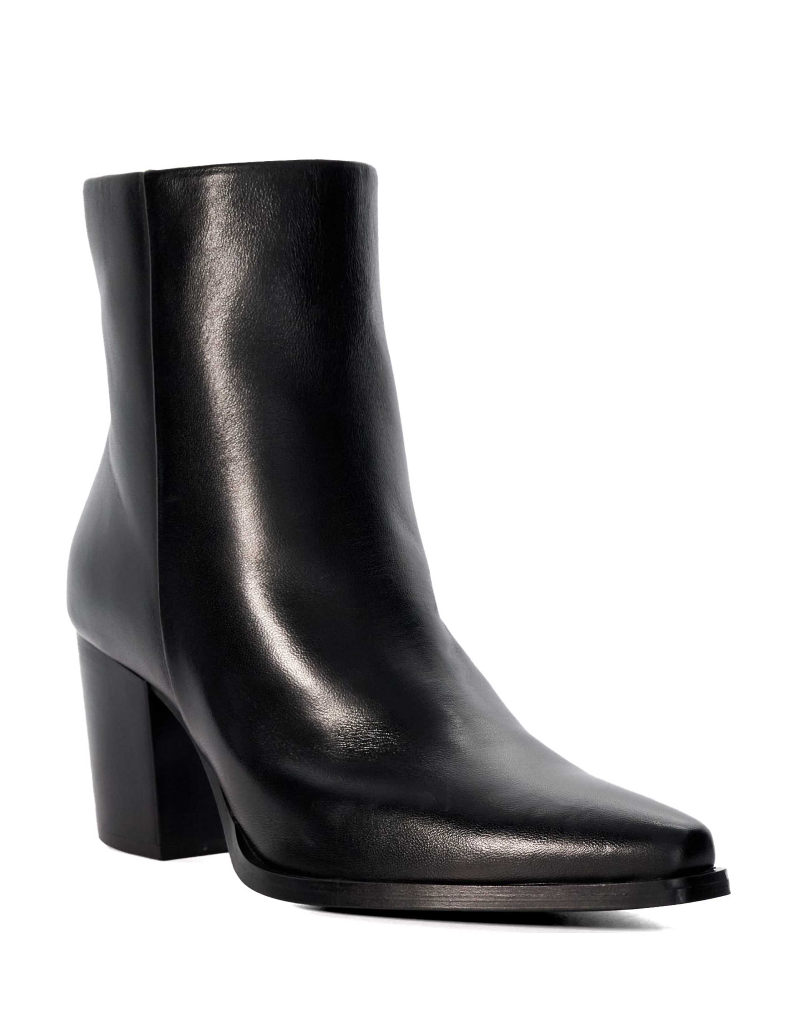 Leather Block Heel Pointed Ankle Boots 4 of 4