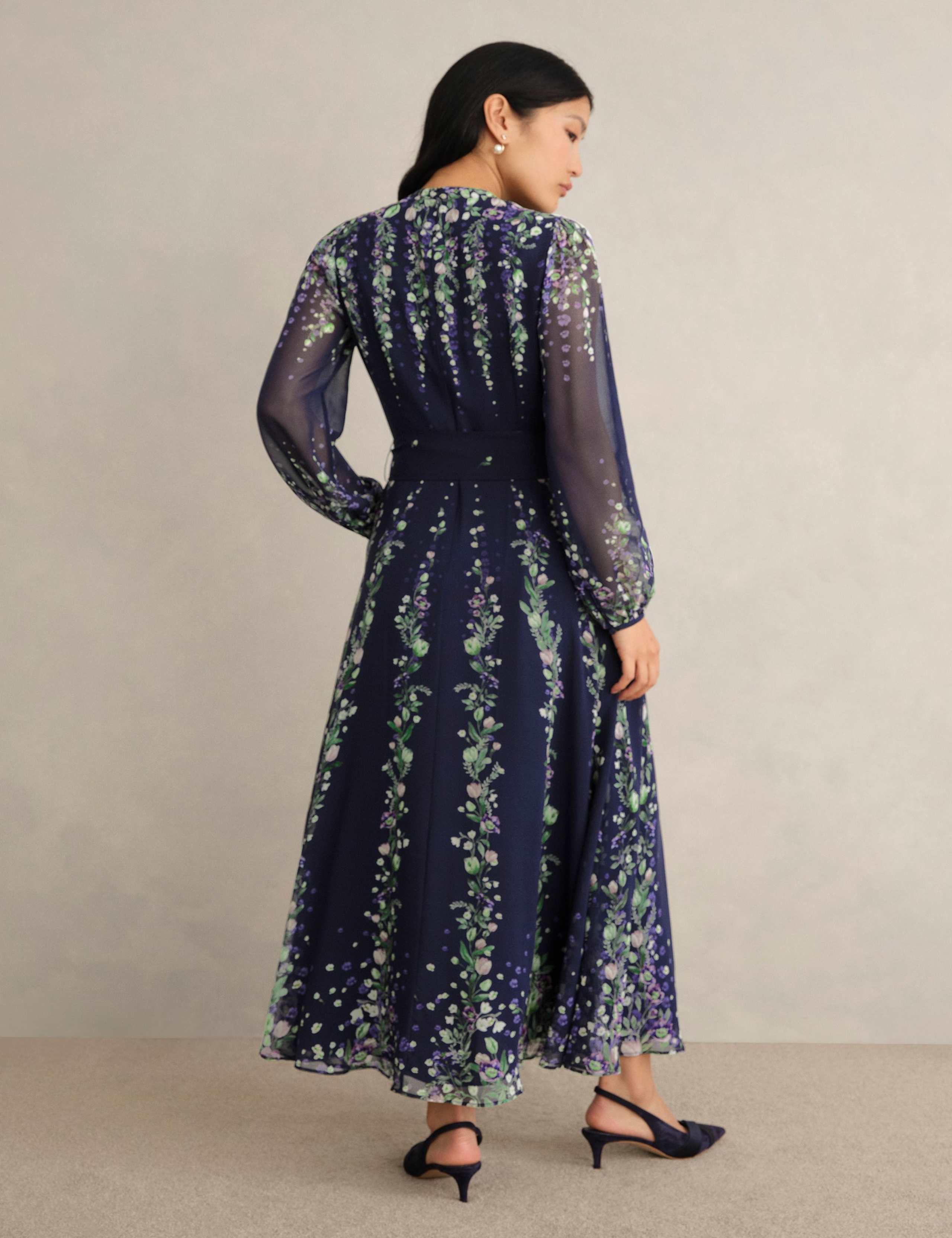 Silk Floral V-Neck Maxi Wrap Dress 4 of 6