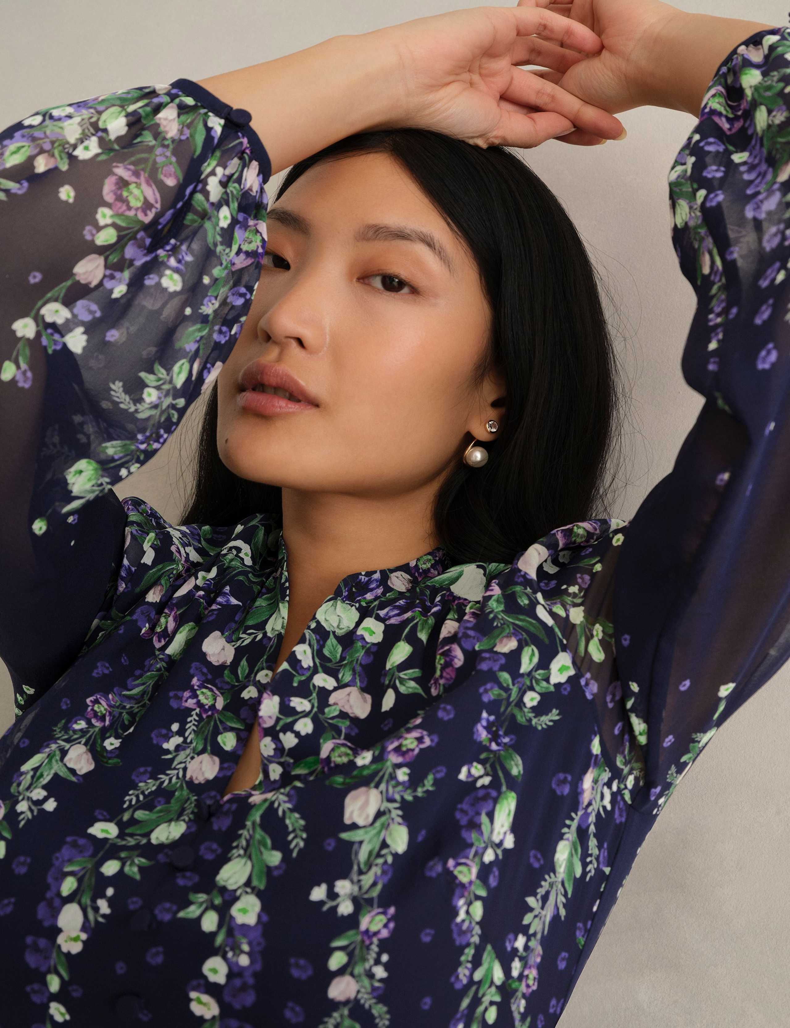 Silk Floral V-Neck Maxi Wrap Dress 5 of 6