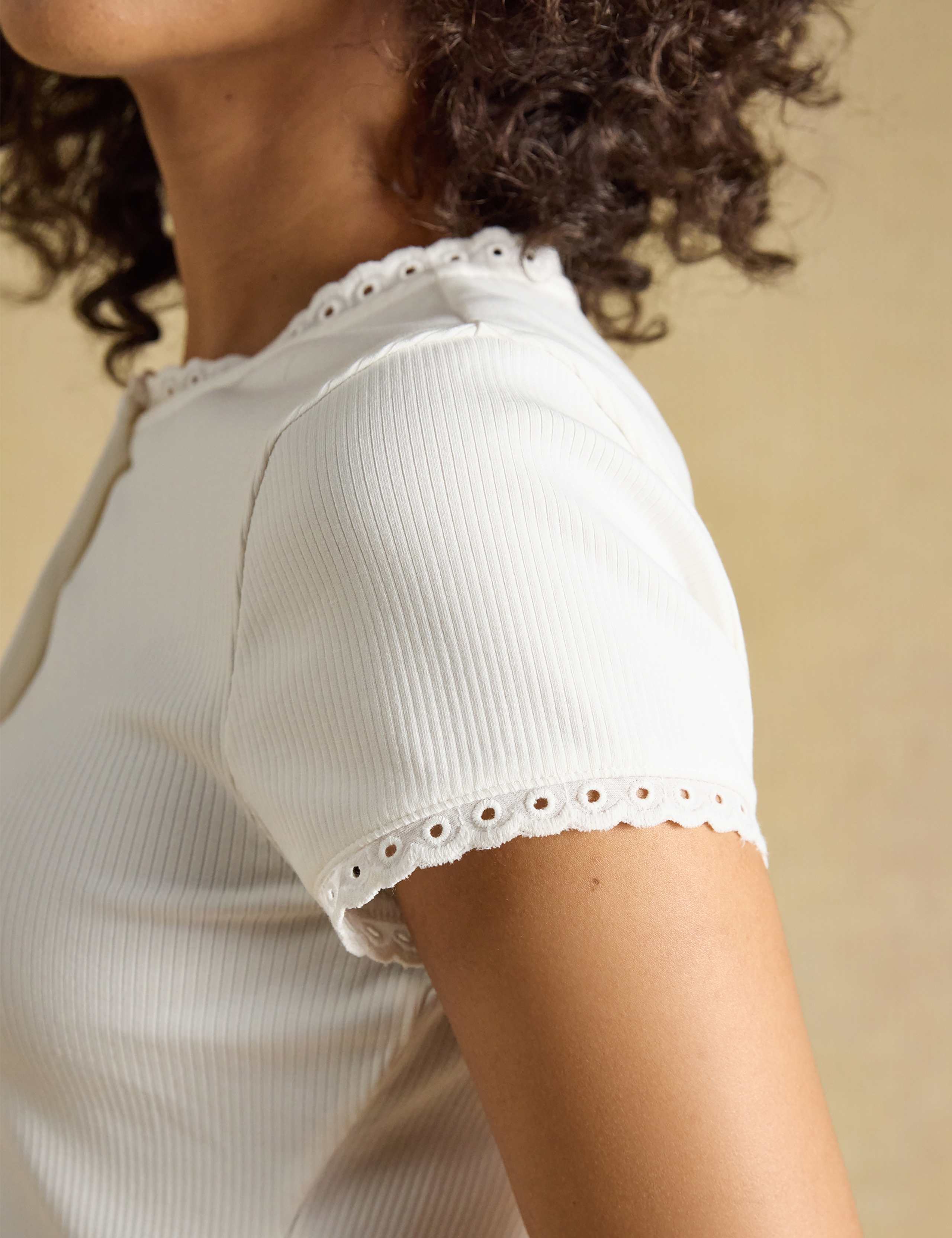Cotton Rich Broderie Detail Crew Neck Top 5 of 7